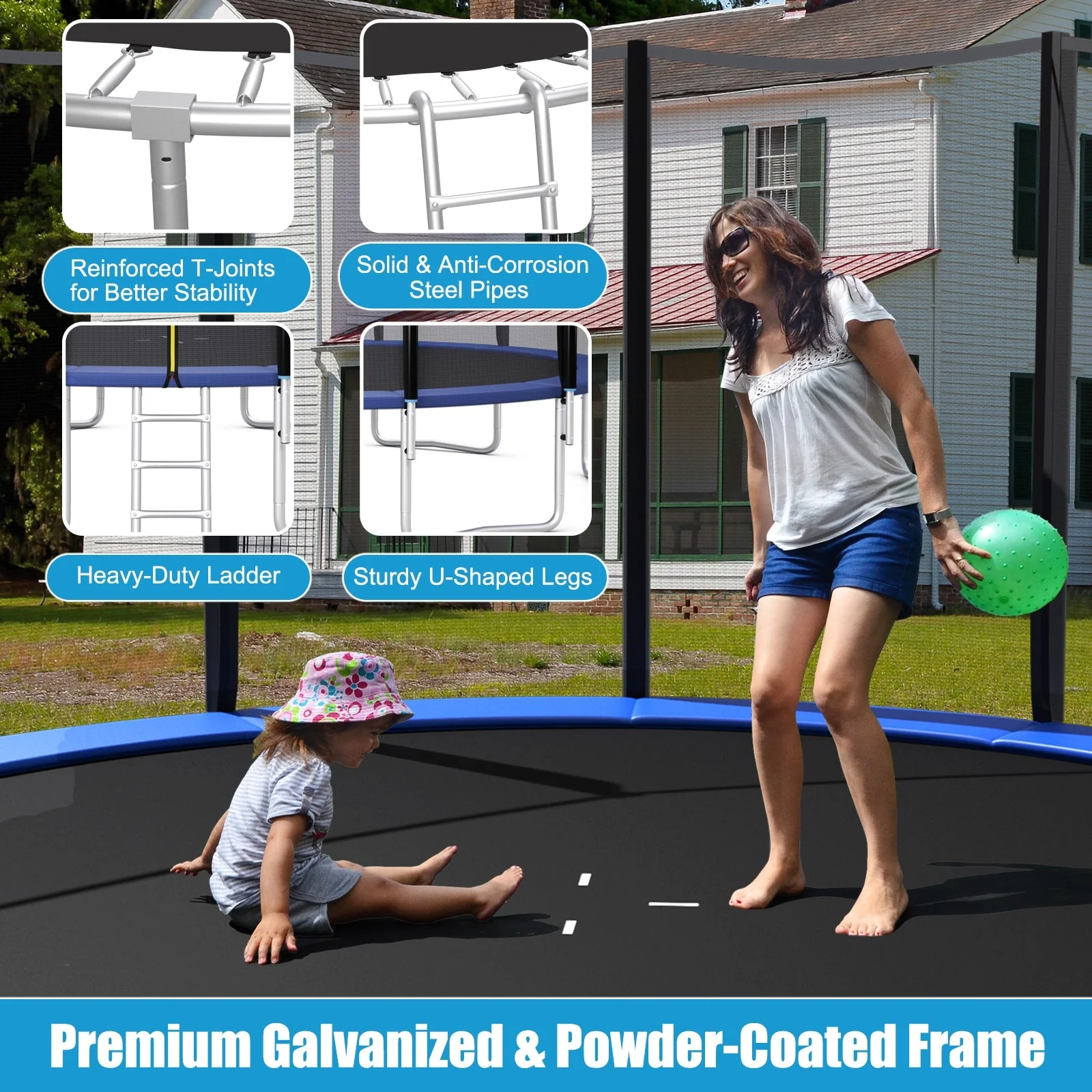 8/10/12/14/15/16 Feet Outdoor Trampoline Bounce Combo with Safety Closure Net Ladder-14 ft - Image 3