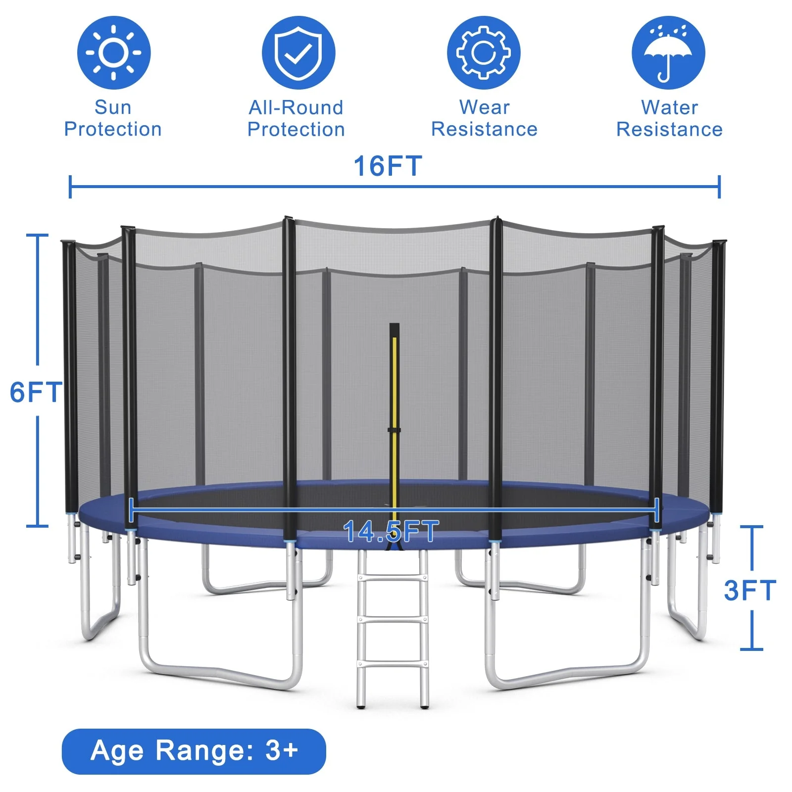 8/10/12/14/15/16 Feet Outdoor Trampoline Bounce Combo with Safety Closure Net Ladder-16 ft - Image 5