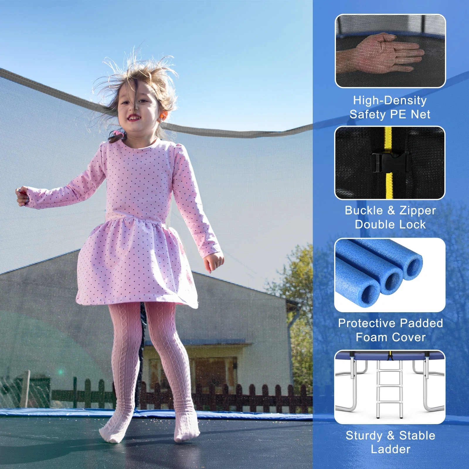 8/10/12/14/15/16 Feet Outdoor Trampoline Bounce Combo with Safety Closure Net Ladder-16 ft - Image 8