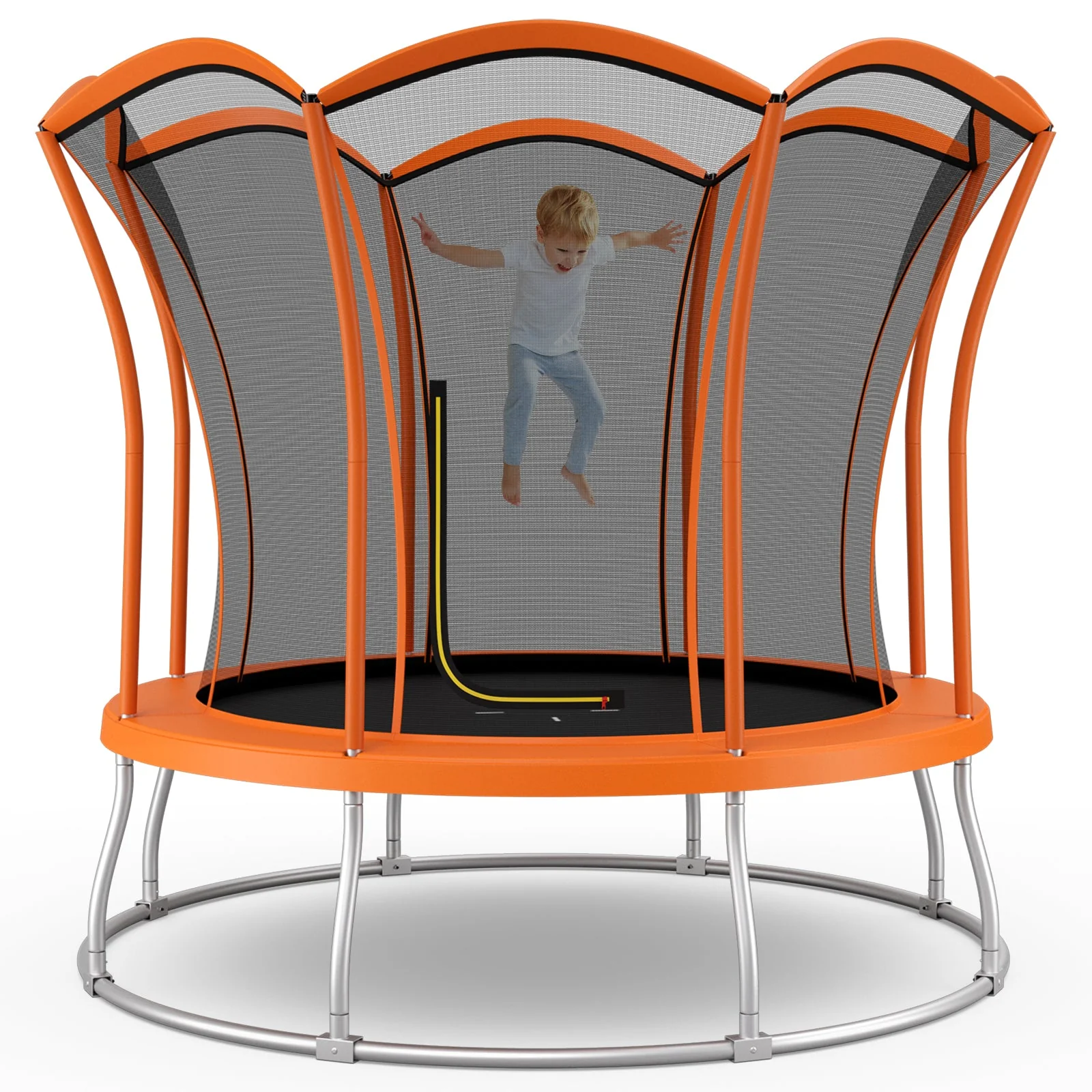 8 Feet Outdoor Unique Flower Shape Trampoline with Enclosure Net-Orange - Image 3