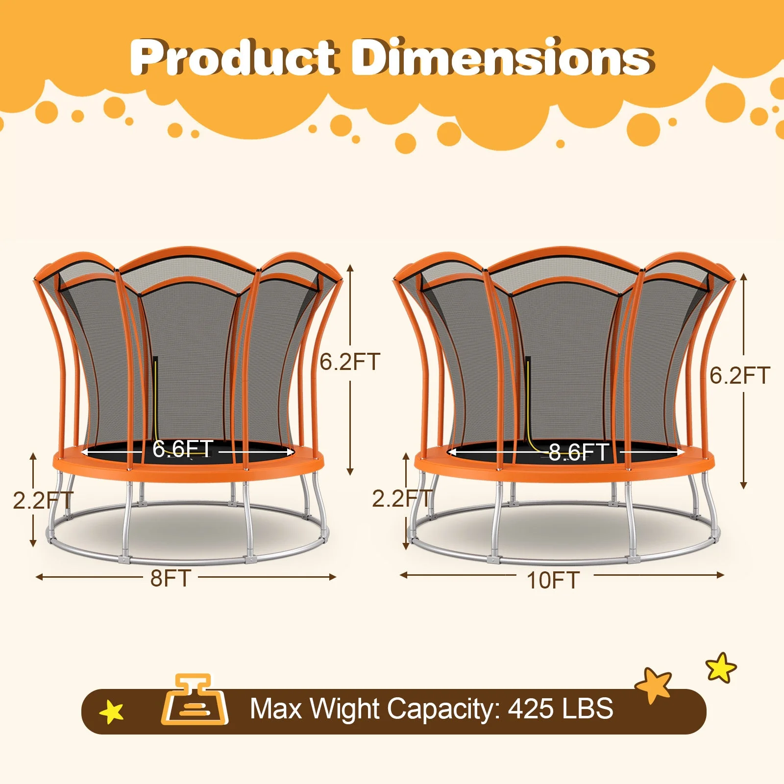 8 Feet Outdoor Unique Flower Shape Trampoline with Enclosure Net-Orange - Image 4