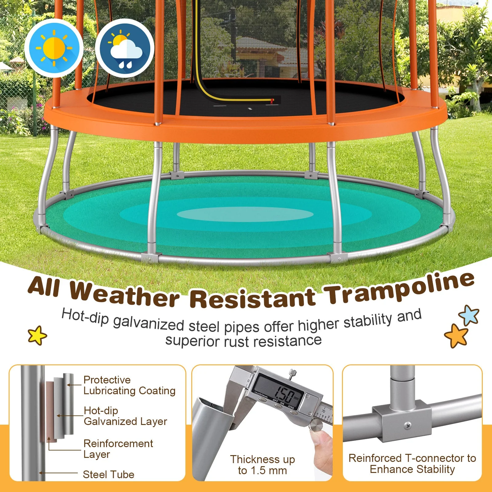 8 Feet Outdoor Unique Flower Shape Trampoline with Enclosure Net-Orange - Image 8