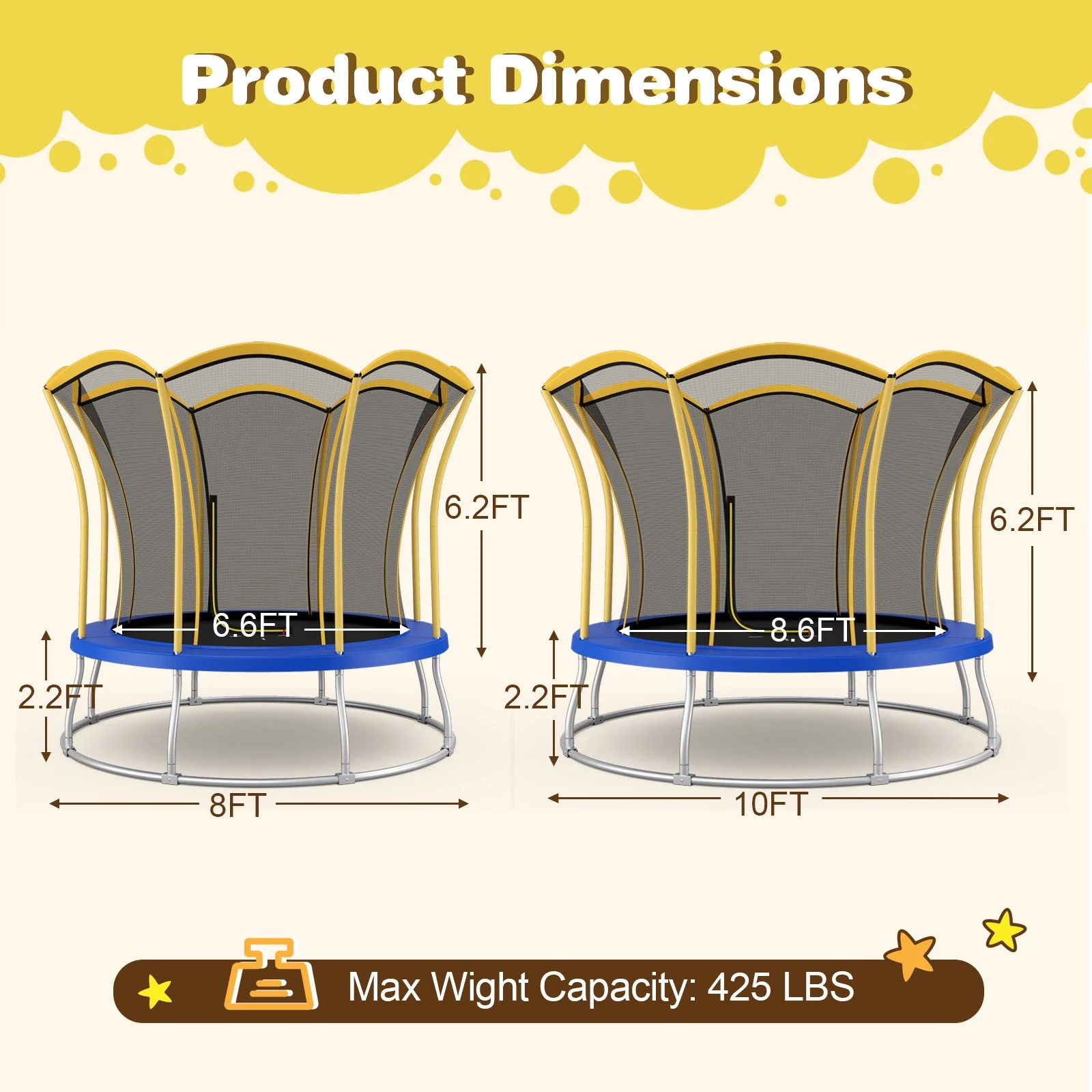 8 Feet Outdoor Unique Flower Shape Trampoline with Enclosure Net-Yellow - Image 4