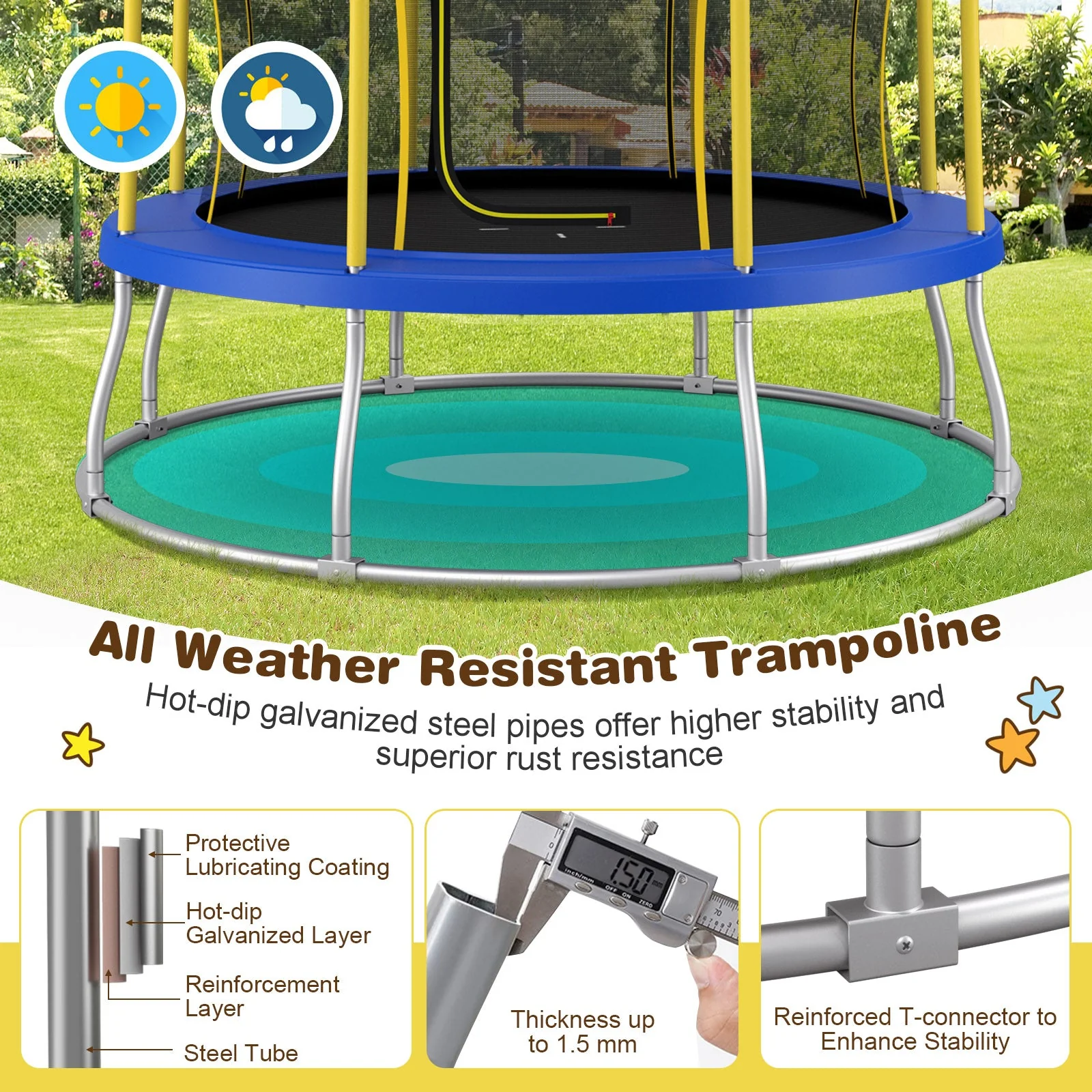 8 Feet Outdoor Unique Flower Shape Trampoline with Enclosure Net-Yellow - Image 7