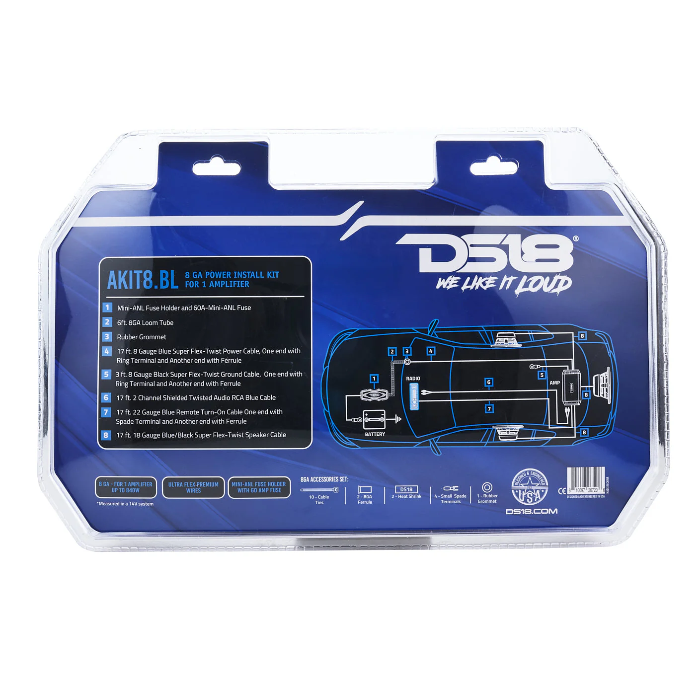 8-GA Amplifier Installation Wiring Kit - Blue - Image 6