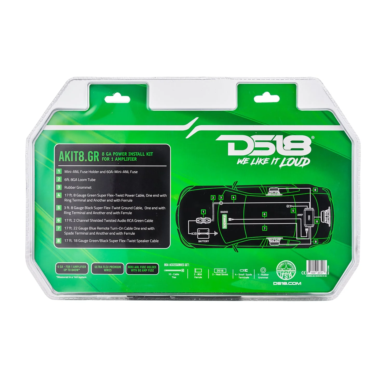 8-GA Amplifier Installation Wiring Kit - Green - Image 6