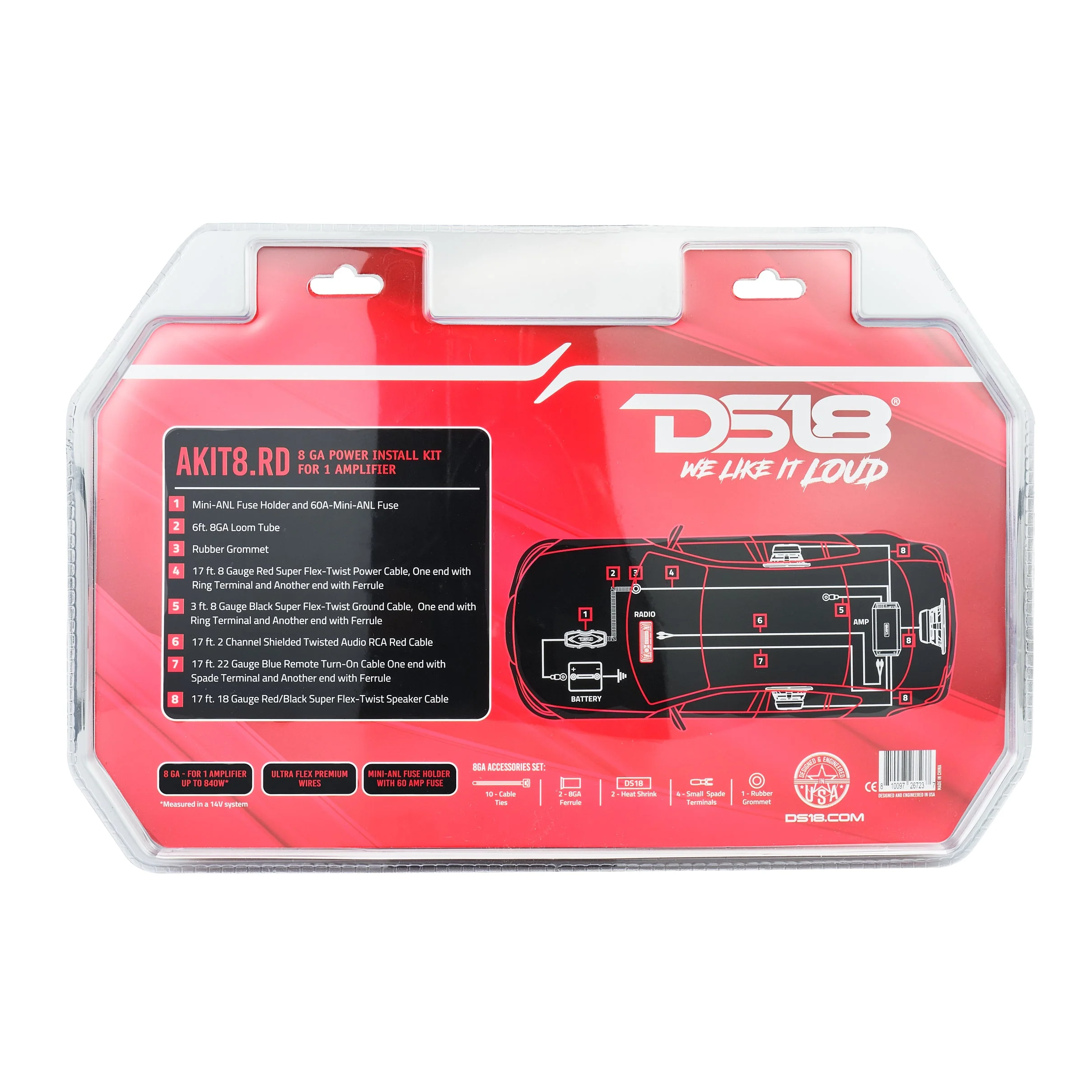 8-GA Amplifier Installation Wiring Kit - Red - Image 6