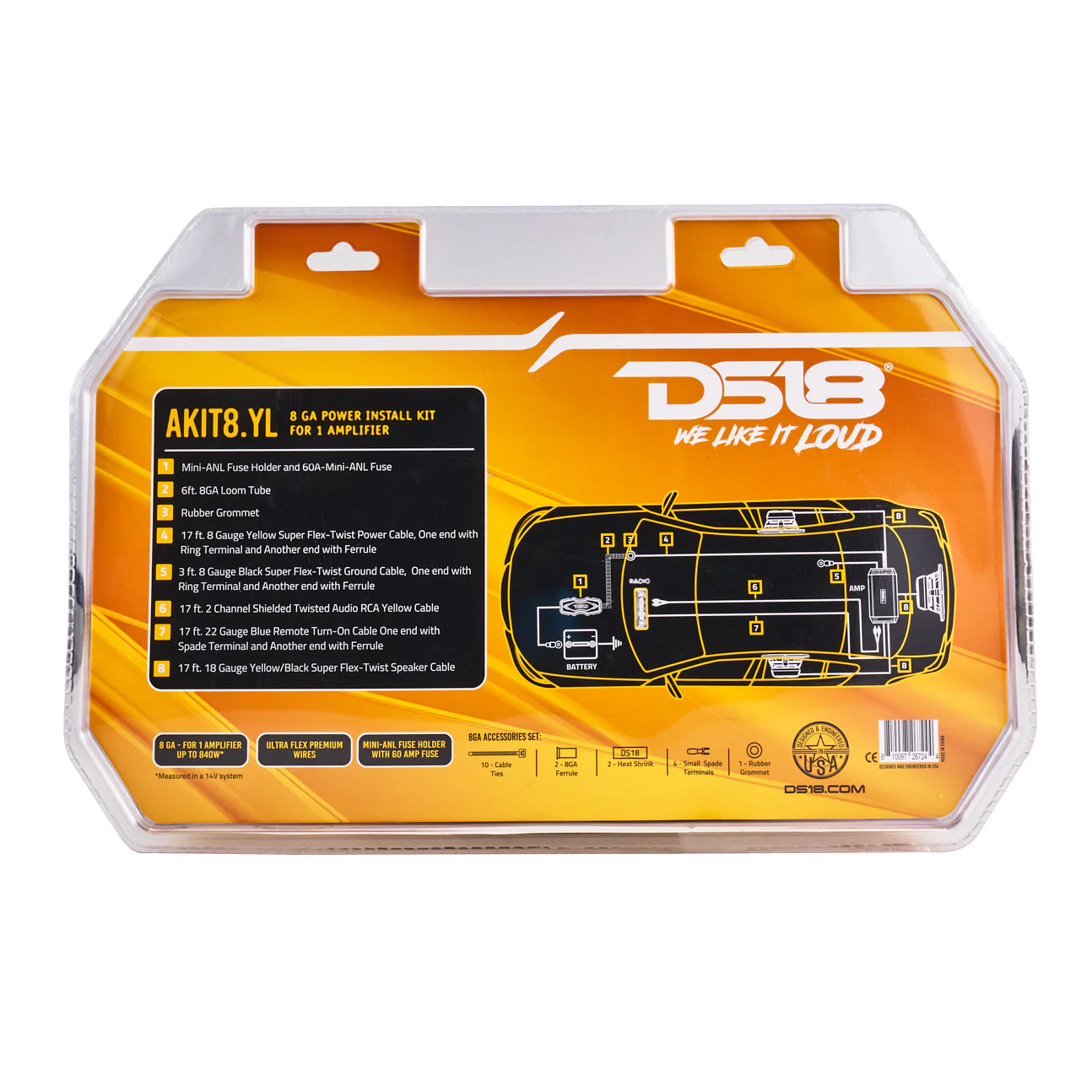 8-GA Amplifier Installation Wiring Kit - Yellow - Image 6