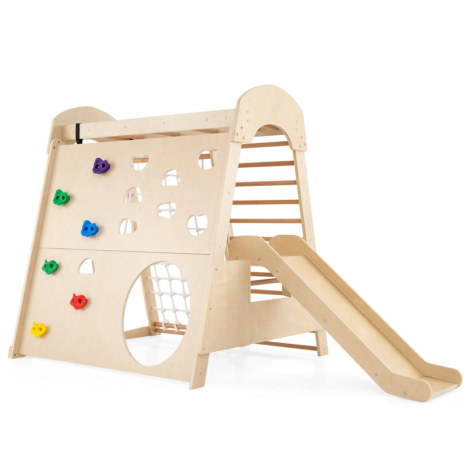 8-in-1 Indoor Jungle Gym Wooden Playground with Swing and Climbing Wall-Natural - Image 3