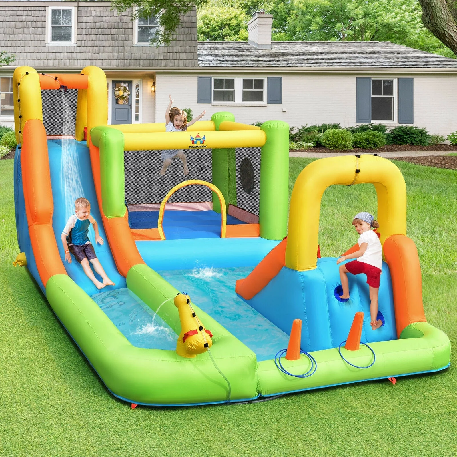 8-in-1 Inflatable Water Slide Bounce House with Splash Pool and 735W Blower - Image 2