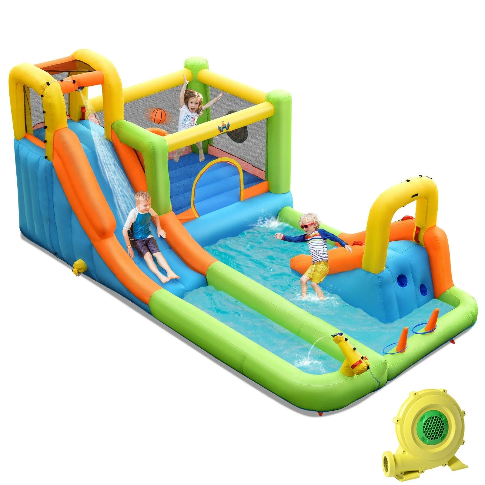 8-in-1 Inflatable Water Slide Bounce House with Splash Pool and 735W Blower - Image 3
