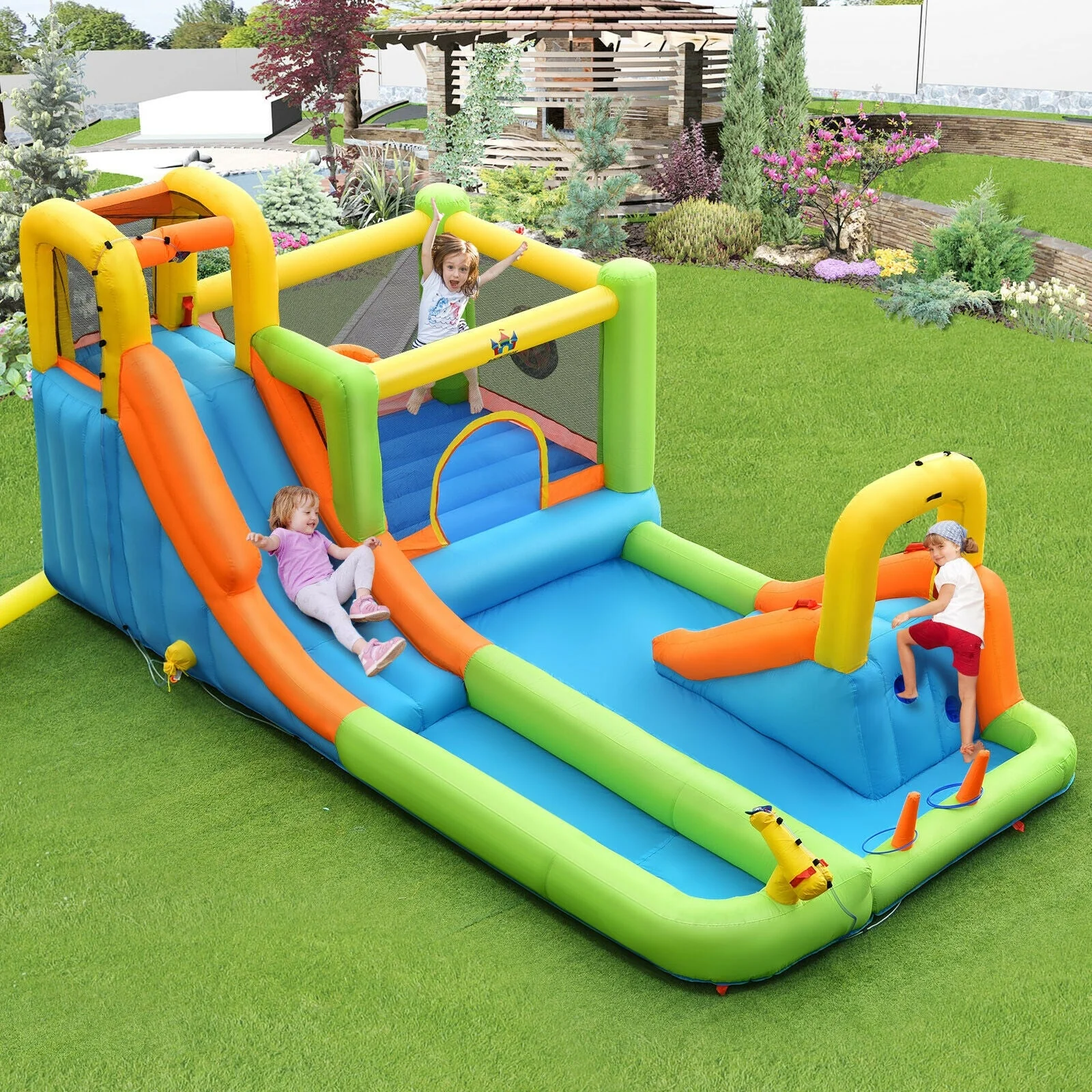 8-in-1 Inflatable Water Slide Bounce House with Splash Pool and 735W Blower - Image 6