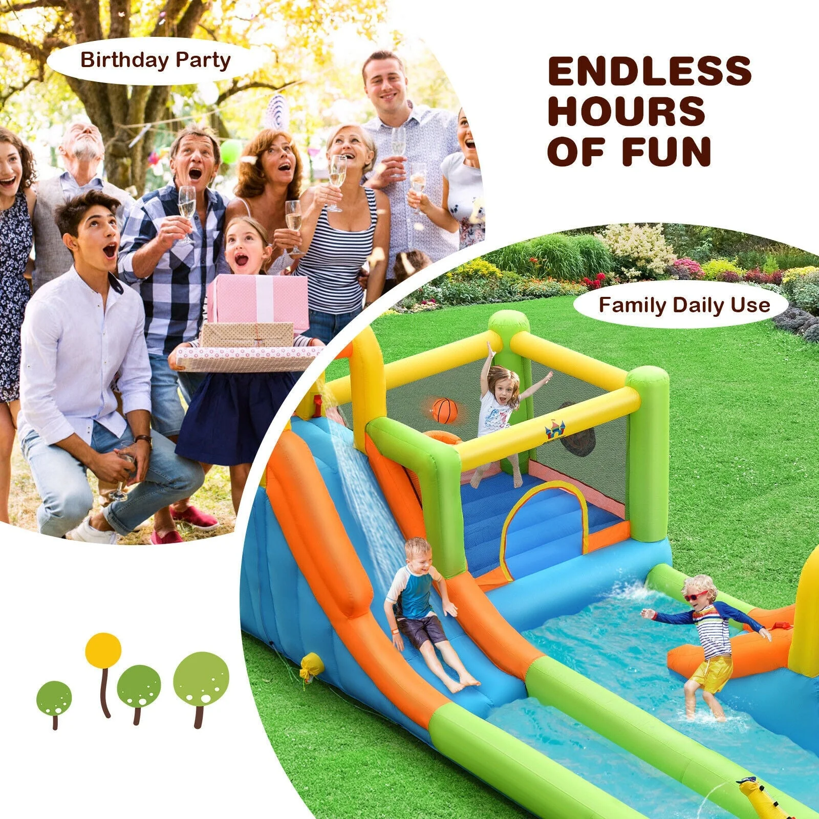8-in-1 Inflatable Water Slide Bounce House with Splash Pool and 735W Blower - Image 8