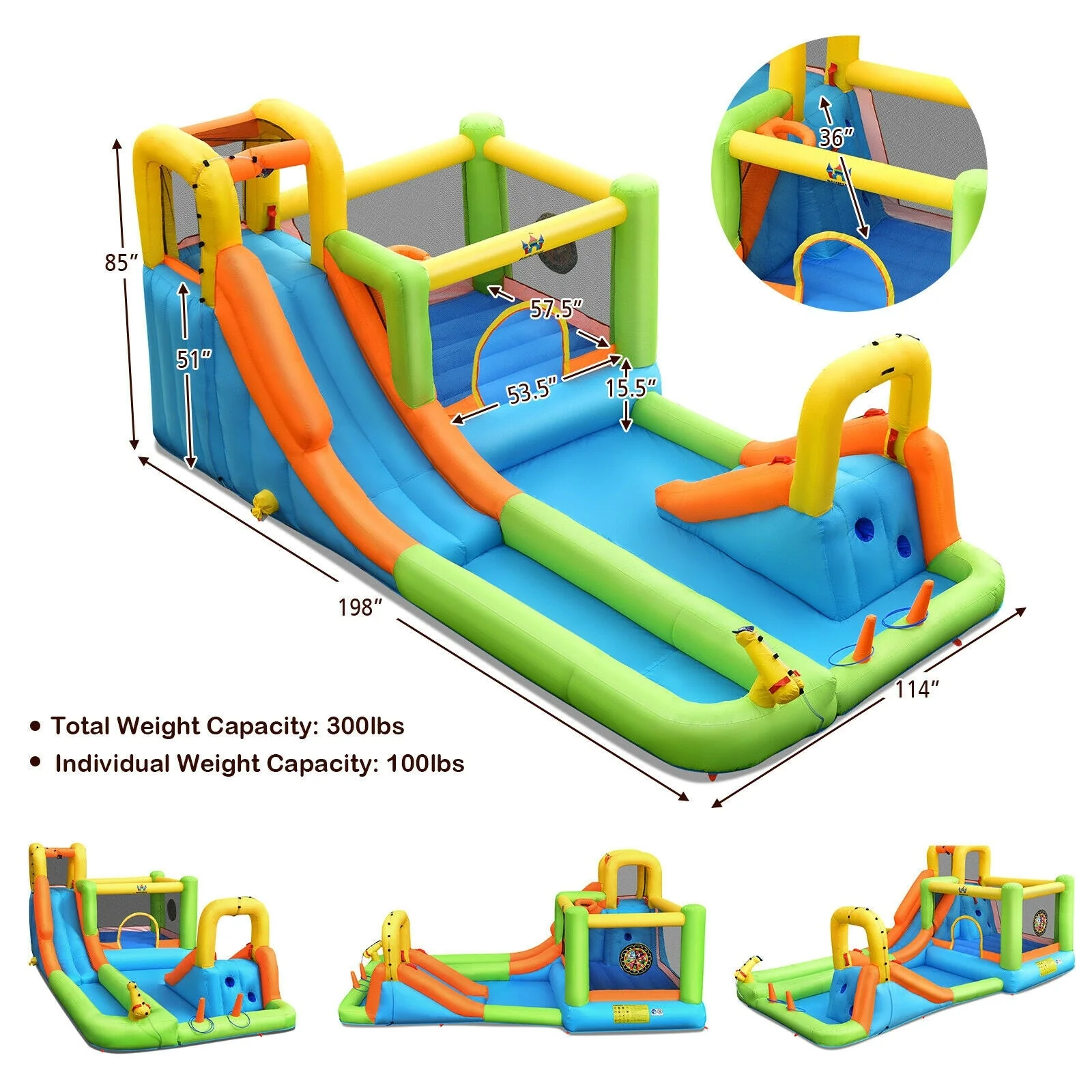 8 in 1 Inflatable Water Slide Park Bounce House Without Blower - Image 4