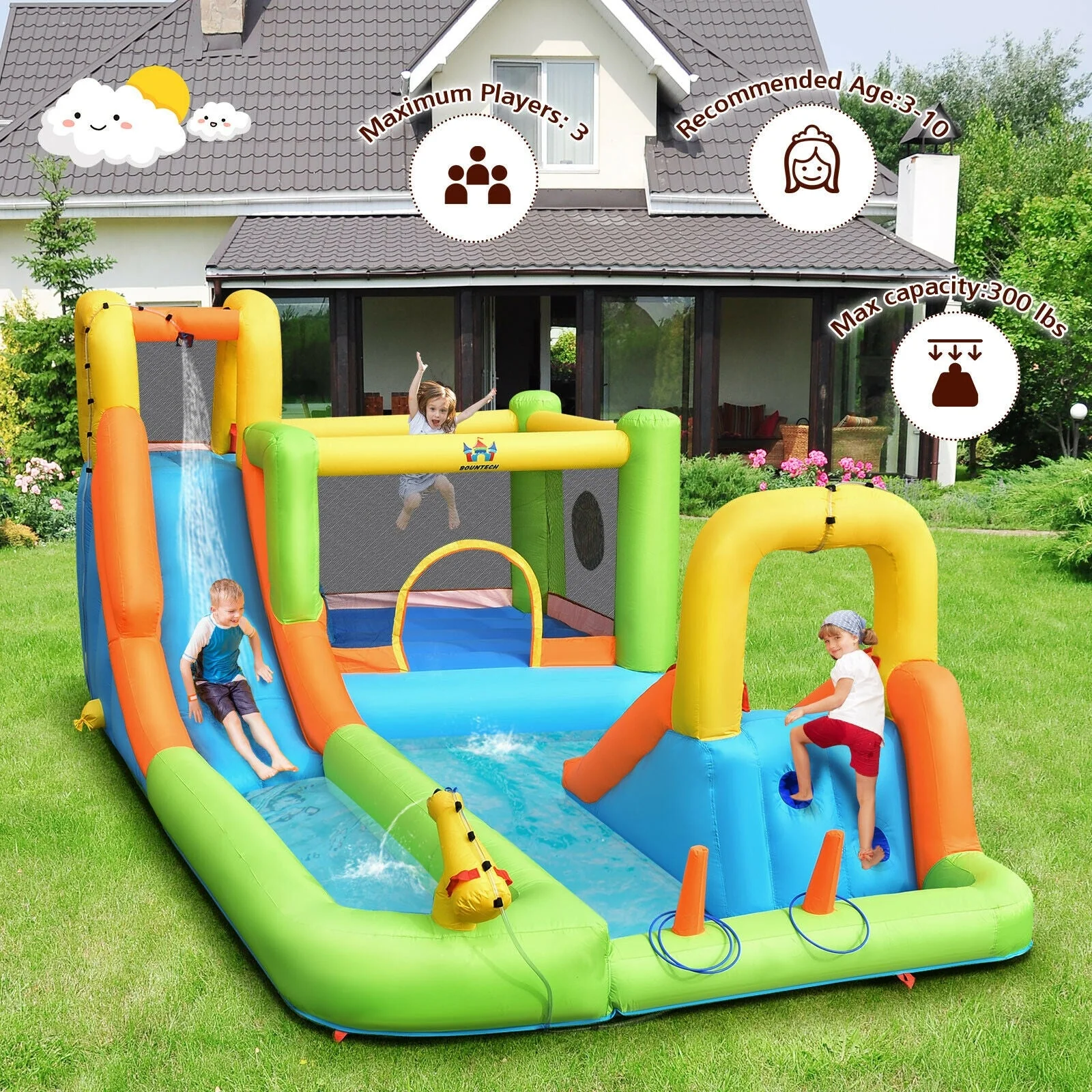 8 in 1 Inflatable Water Slide Park Bounce House Without Blower - Image 5