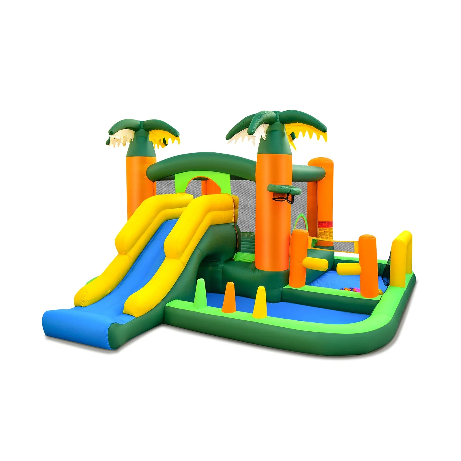 8-in-1 Tropical Inflatable Bounce Castle with 2 Ball Pits Slide and Tunnel Without Blower - Image 2