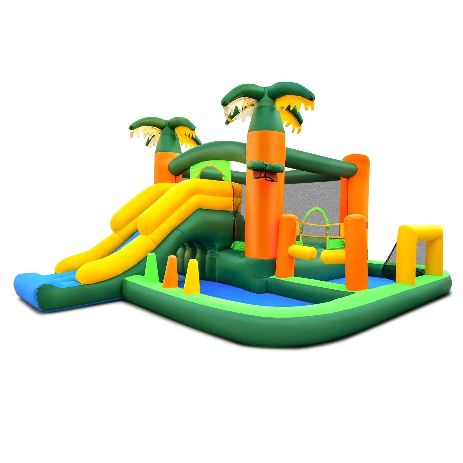8-in-1 Tropical Inflatable Bounce Castle with 2 Ball Pits Slide and Tunnel Without Blower - Image 3