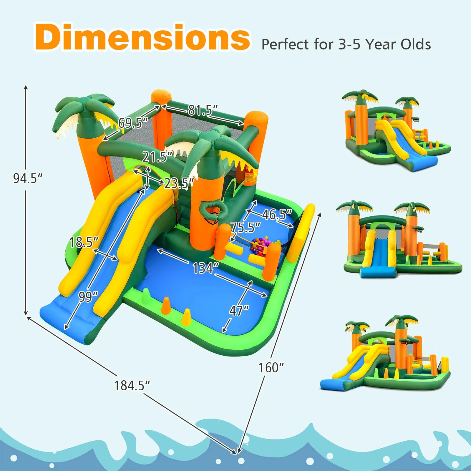 8-in-1 Tropical Inflatable Bounce Castle with 2 Ball Pits Slide and Tunnel Without Blower - Image 4