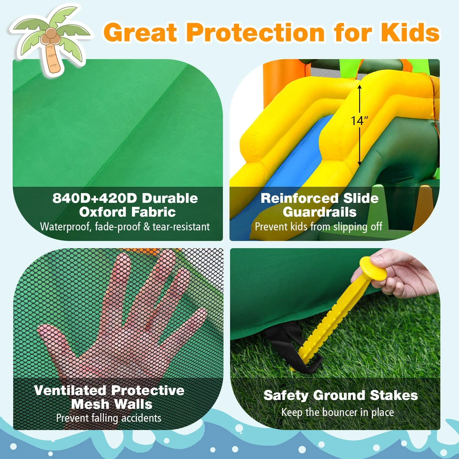 8-in-1 Tropical Inflatable Bounce Castle with 2 Ball Pits Slide and Tunnel Without Blower - Image 7