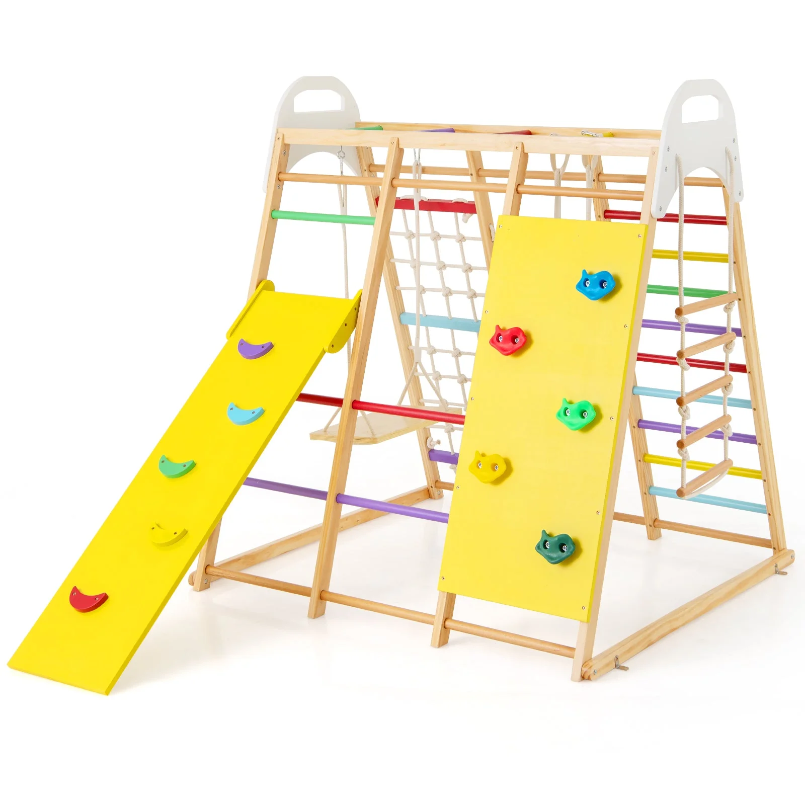 8-in-1 Wooden Jungle Gym Playset with Slide and Monkey Bars-Multicolor - Image 4