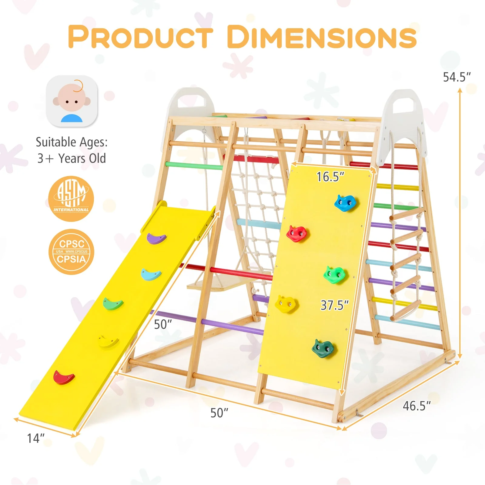 8-in-1 Wooden Jungle Gym Playset with Slide and Monkey Bars-Multicolor - Image 5