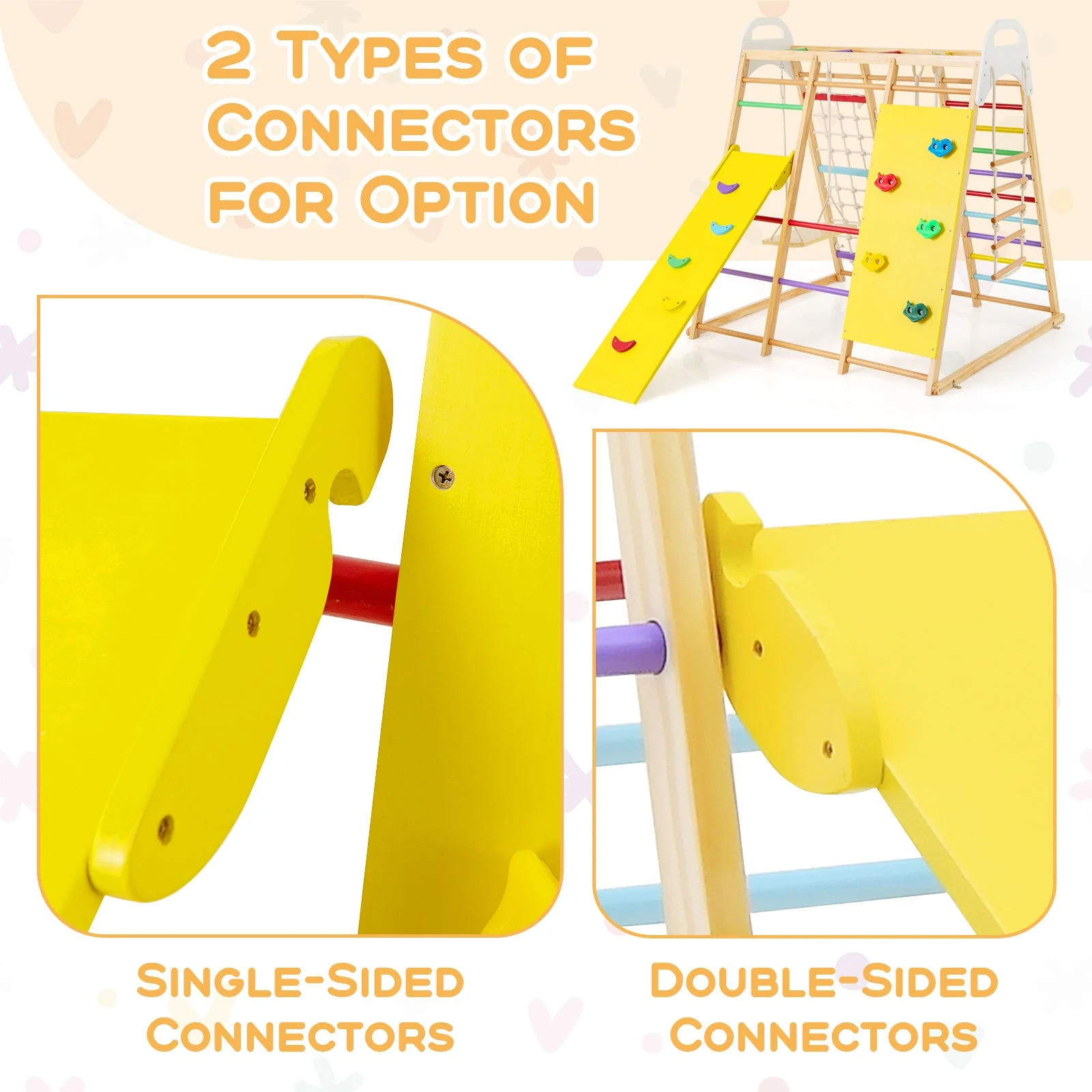 8-in-1 Wooden Jungle Gym Playset with Slide and Monkey Bars-Multicolor - Image 7