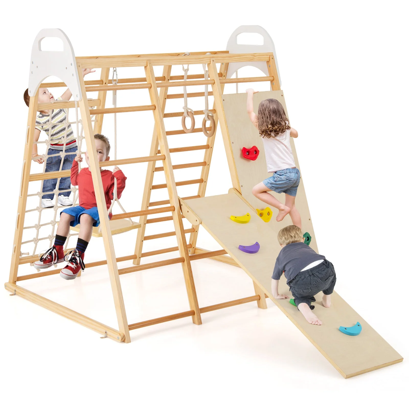 8-in-1 Wooden Jungle Gym Playset with Slide and Monkey Bars-Natural - Image 3