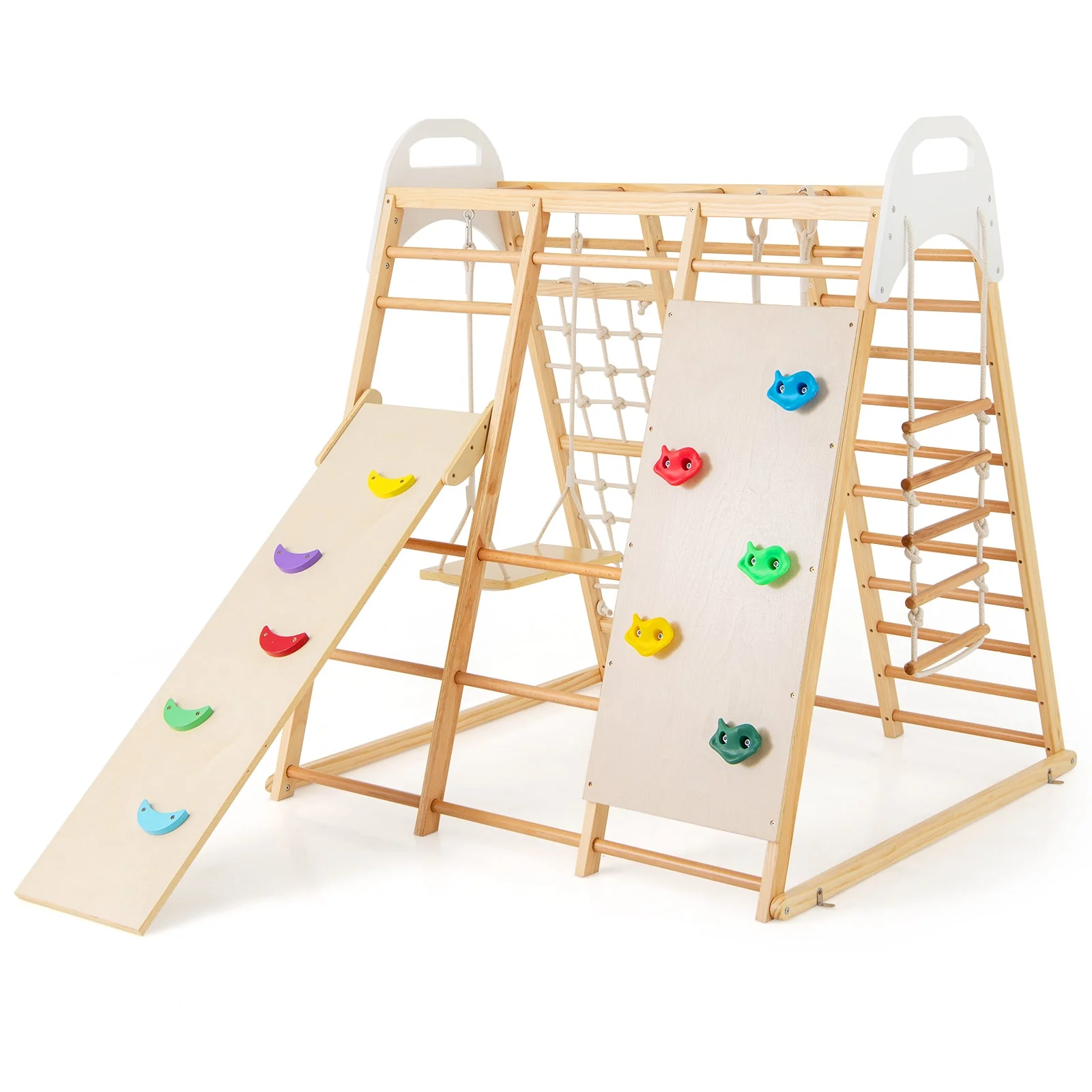 8-in-1 Wooden Jungle Gym Playset with Slide and Monkey Bars-Natural - Image 4