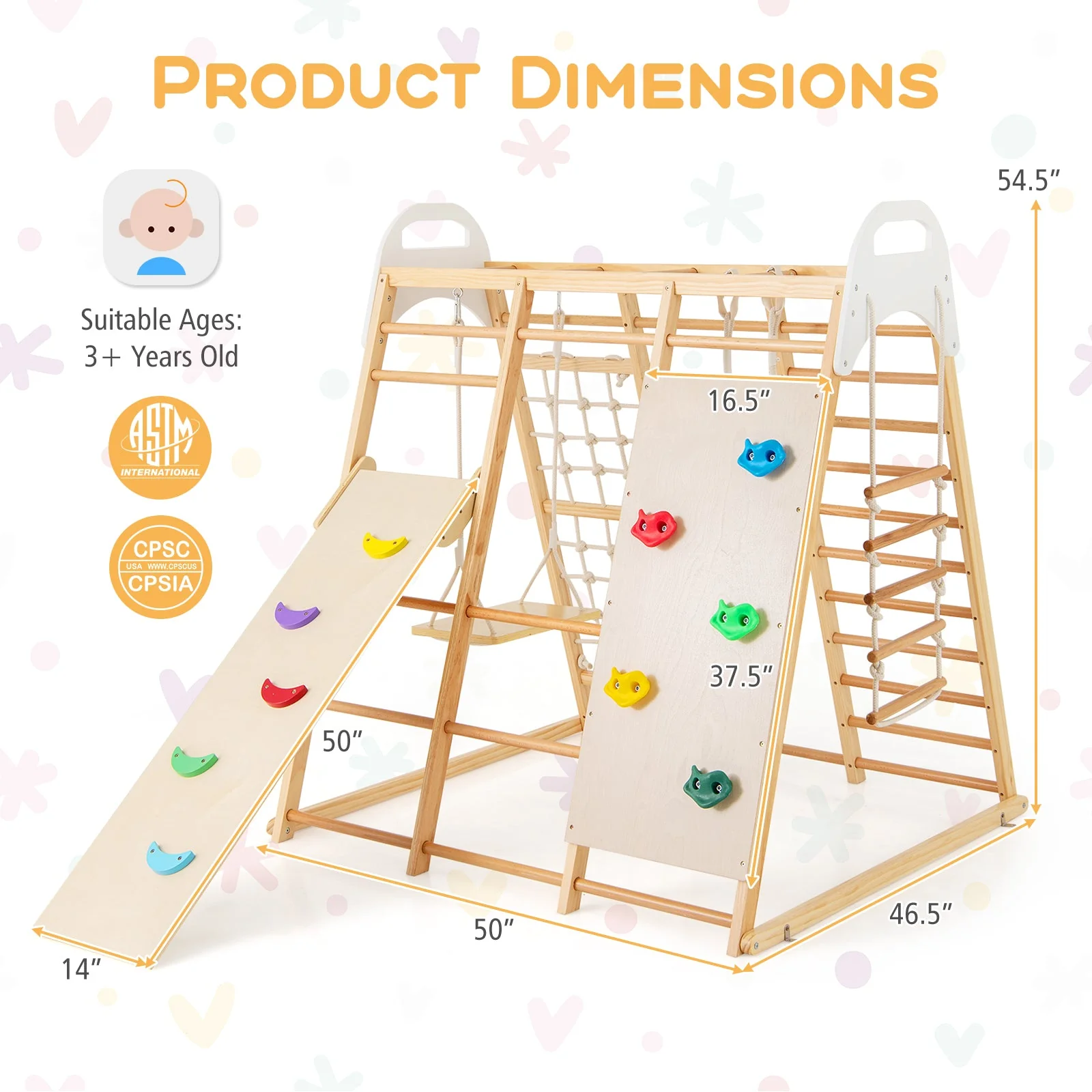 8-in-1 Wooden Jungle Gym Playset with Slide and Monkey Bars-Natural - Image 5