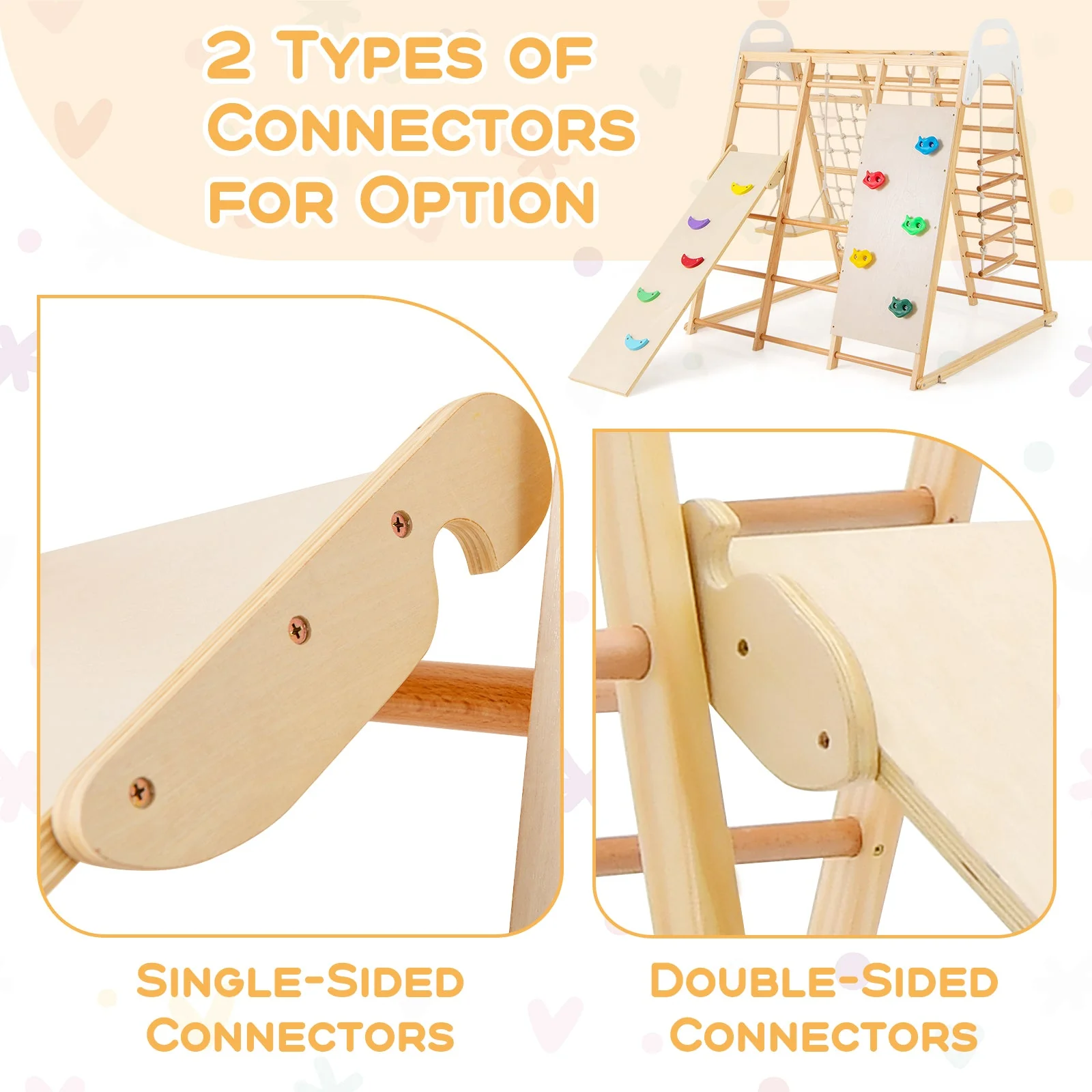8-in-1 Wooden Jungle Gym Playset with Slide and Monkey Bars-Natural - Image 8