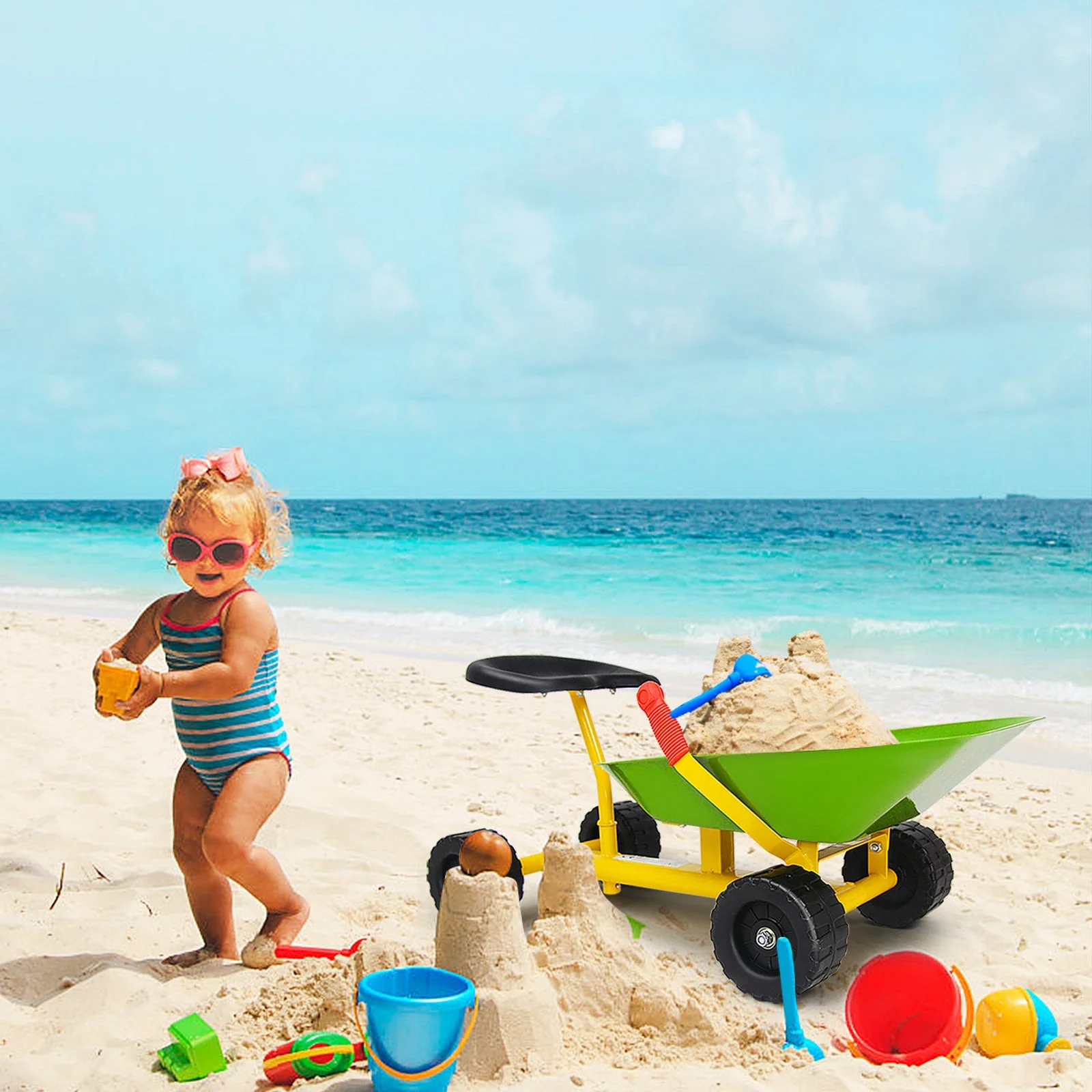 8 Inch Heavy Duty Kids Ride-on Sand Dumper with 4 Wheels-Lime Green - Image 2