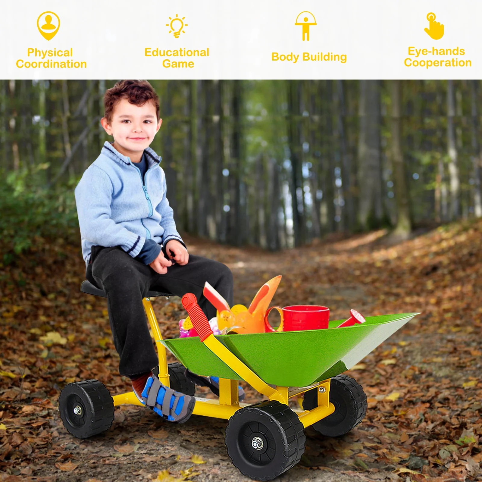 8 Inch Heavy Duty Kids Ride-on Sand Dumper with 4 Wheels-Lime Green - Image 6