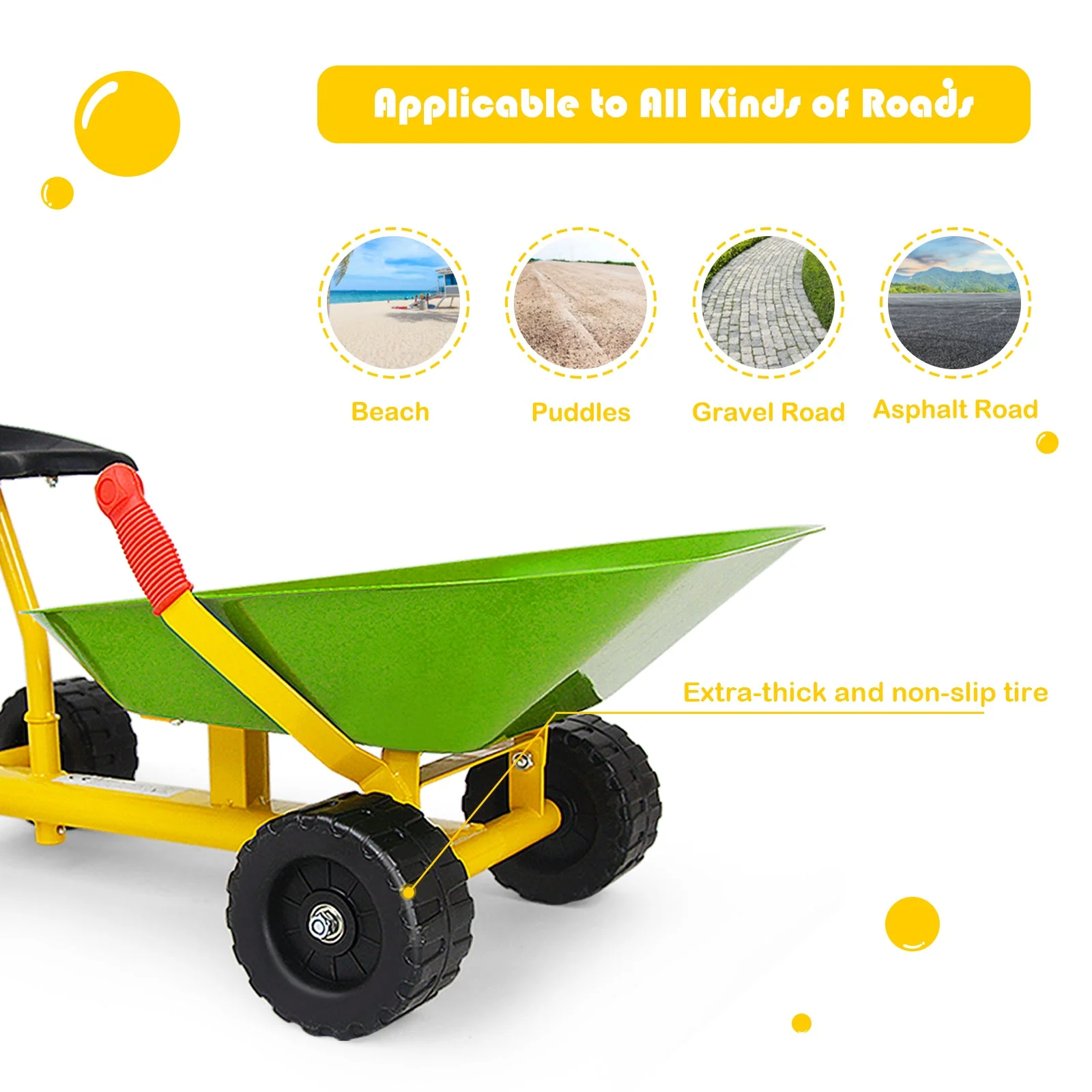 8 Inch Heavy Duty Kids Ride-on Sand Dumper with 4 Wheels-Lime Green - Image 7