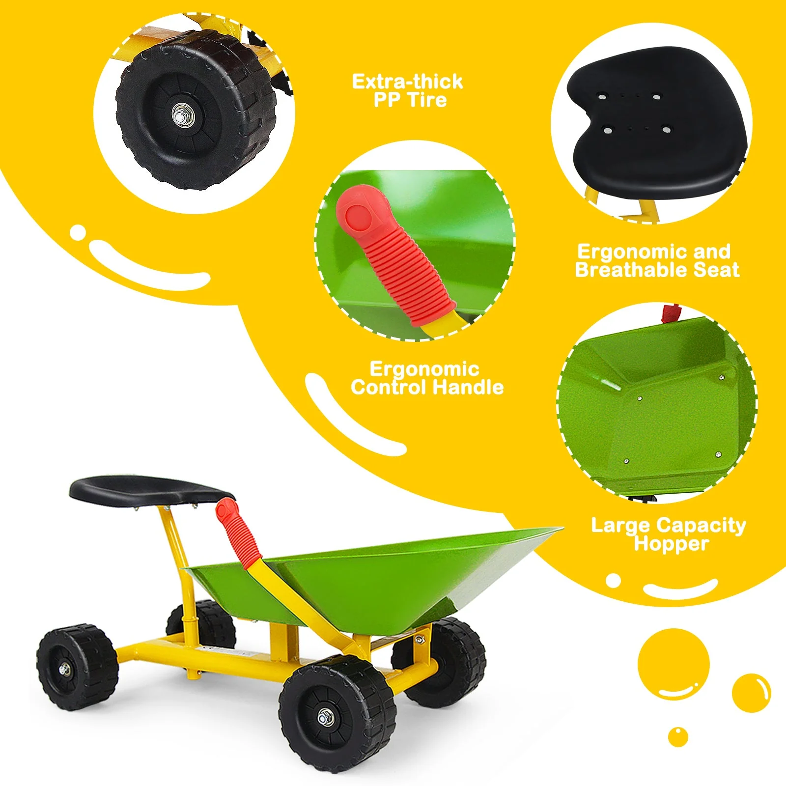 8 Inch Heavy Duty Kids Ride-on Sand Dumper with 4 Wheels-Lime Green - Image 8