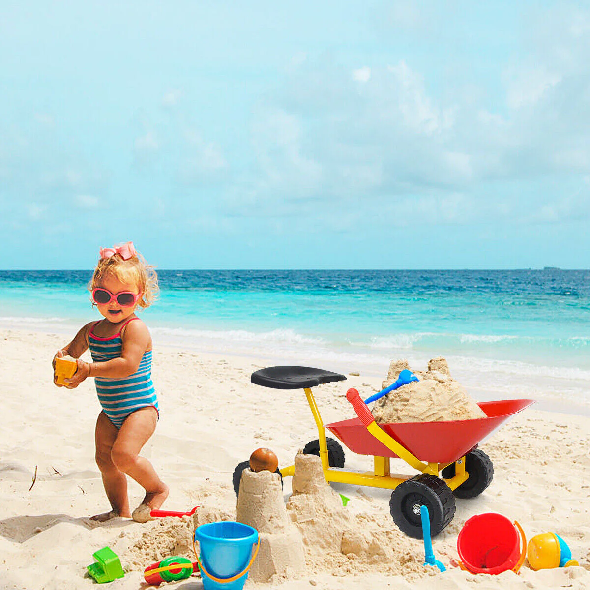 8 Inch Heavy Duty Kids Ride-on Sand Dumper with 4 Wheels-Red - Image 2