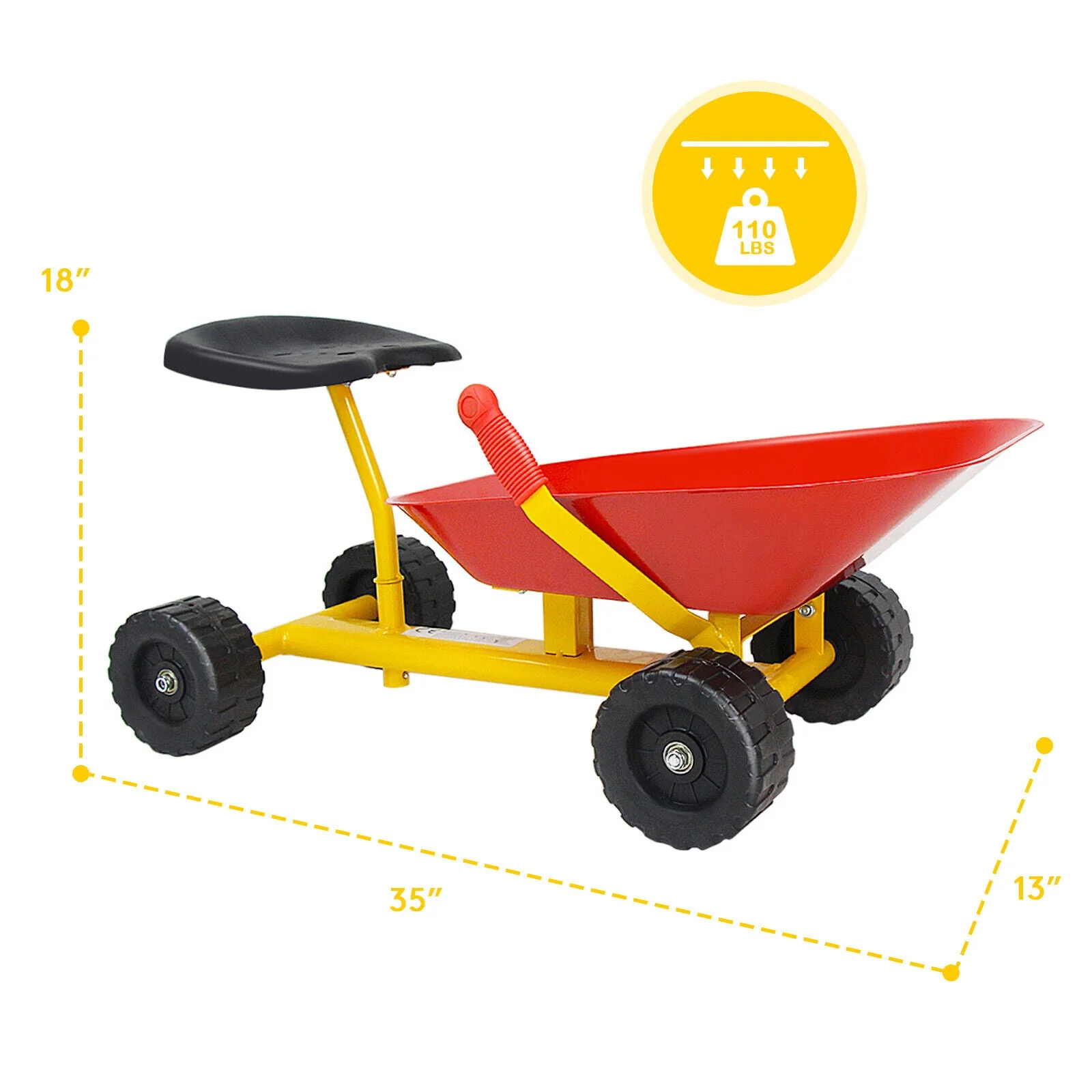 8 Inch Heavy Duty Kids Ride-on Sand Dumper with 4 Wheels-Red - Image 5