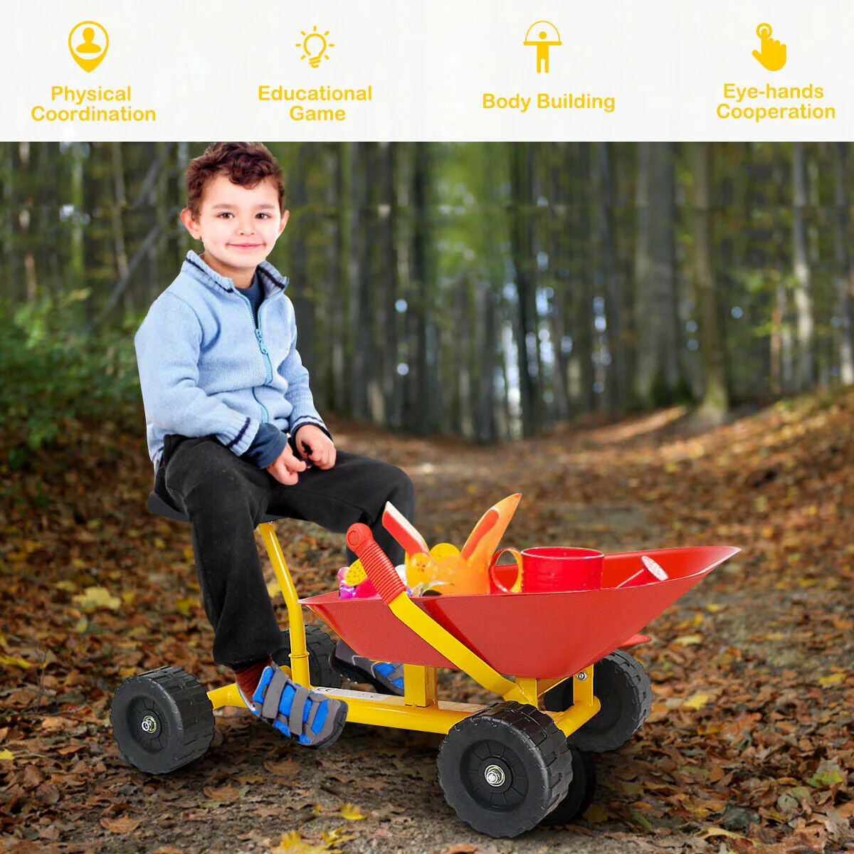 8 Inch Heavy Duty Kids Ride-on Sand Dumper with 4 Wheels-Red - Image 6