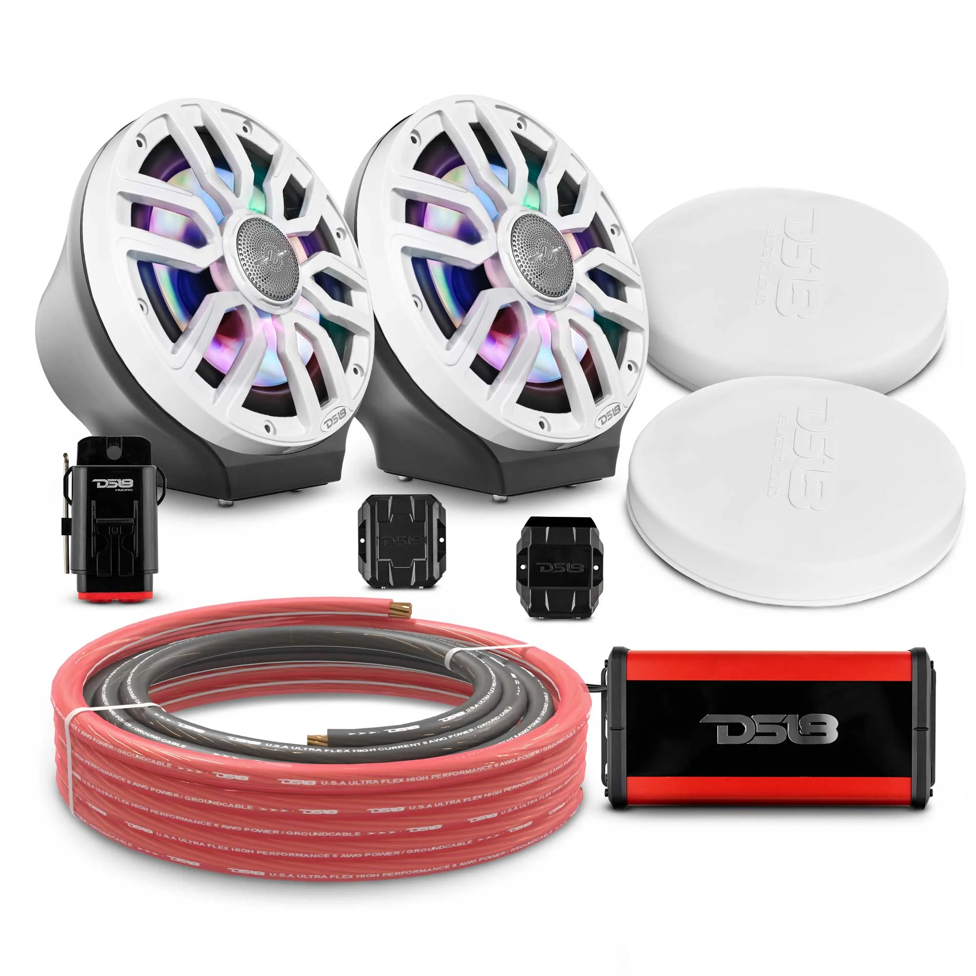 8" Loaded Flat Mount Speaker Pods with Amplifier, Installation Kit and Digital LED Lights, Package for Can-Am Spyder & Ryker - Image 4
