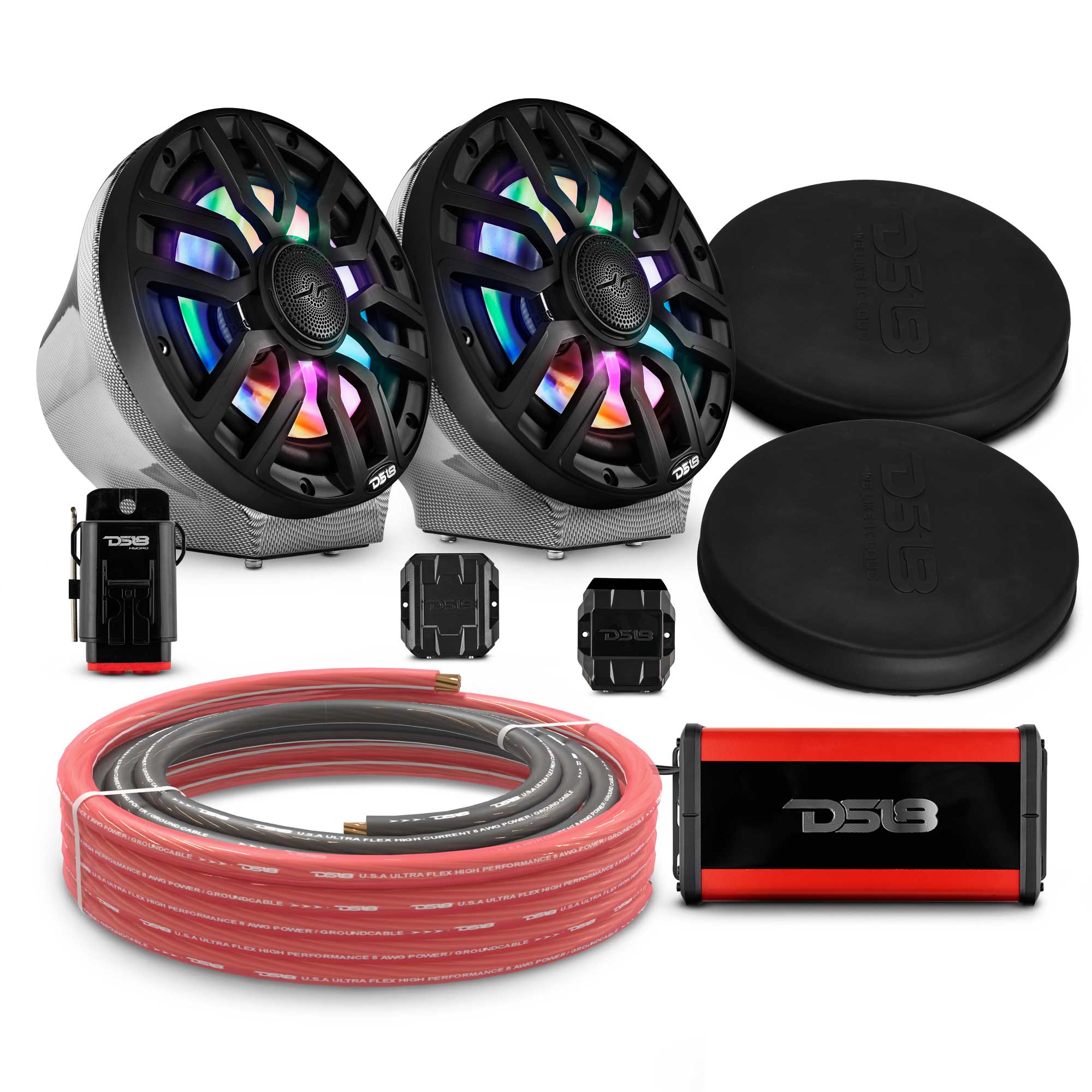 8" Loaded Flat Mount Speaker Pods with Amplifier, Installation Kit and Digital LED Lights, Package for Can-Am Spyder & Ryker - Image 9