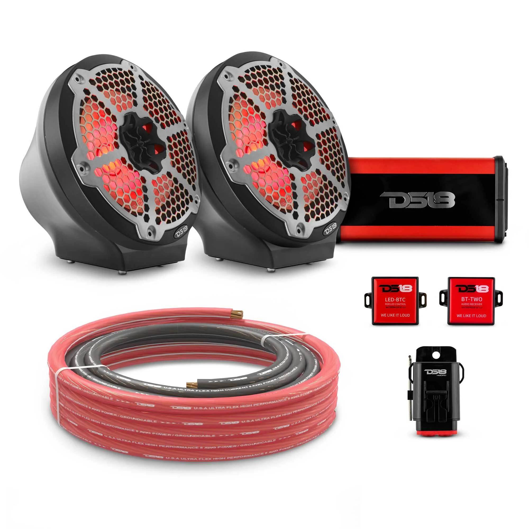 8" Loaded Flat Mount Speaker Pods with Amplifier, Installation Kit and RGB LED Lights, Package for Can-Am Spyder & Ryker - Image 4