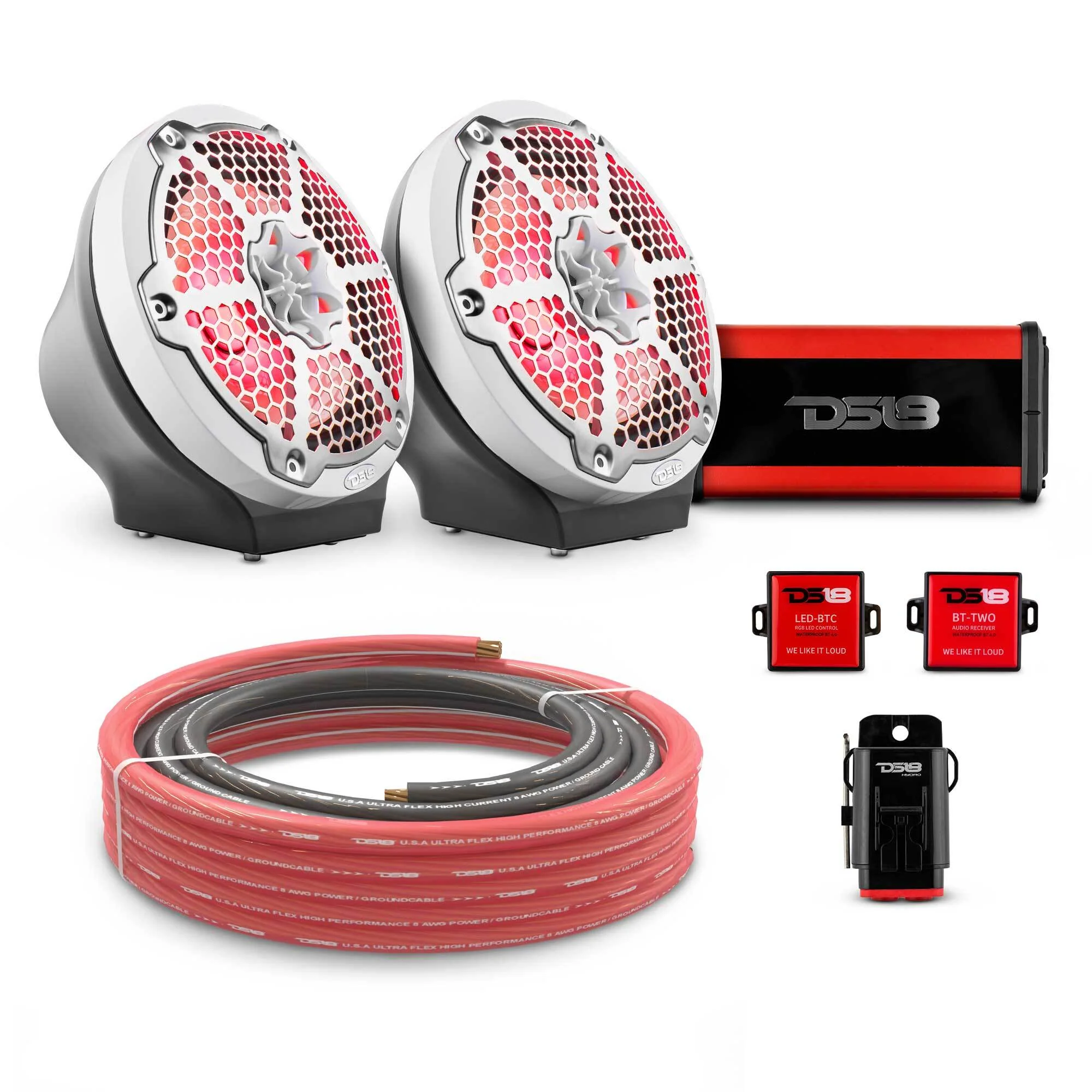8" Loaded Flat Mount Speaker Pods with Amplifier, Installation Kit and RGB LED Lights, Package for Can-Am Spyder & Ryker - Image 6