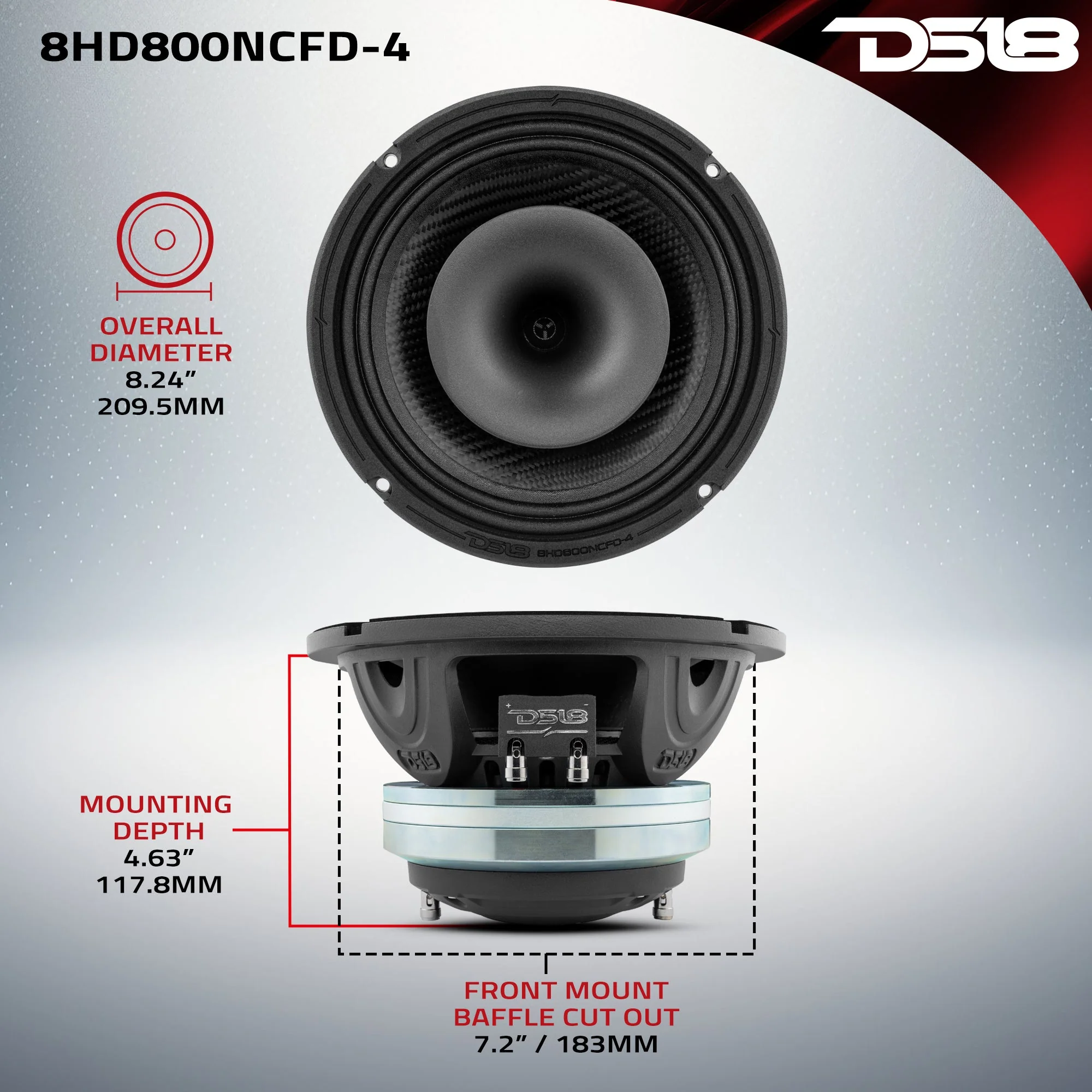 8" Neodymium Coaxial Hybrid Mid-Bass Water resistant Carbon Fiber Cone Loudspeaker with Built-in Driver  400 Watts Rms 4-Ohm - Image 7