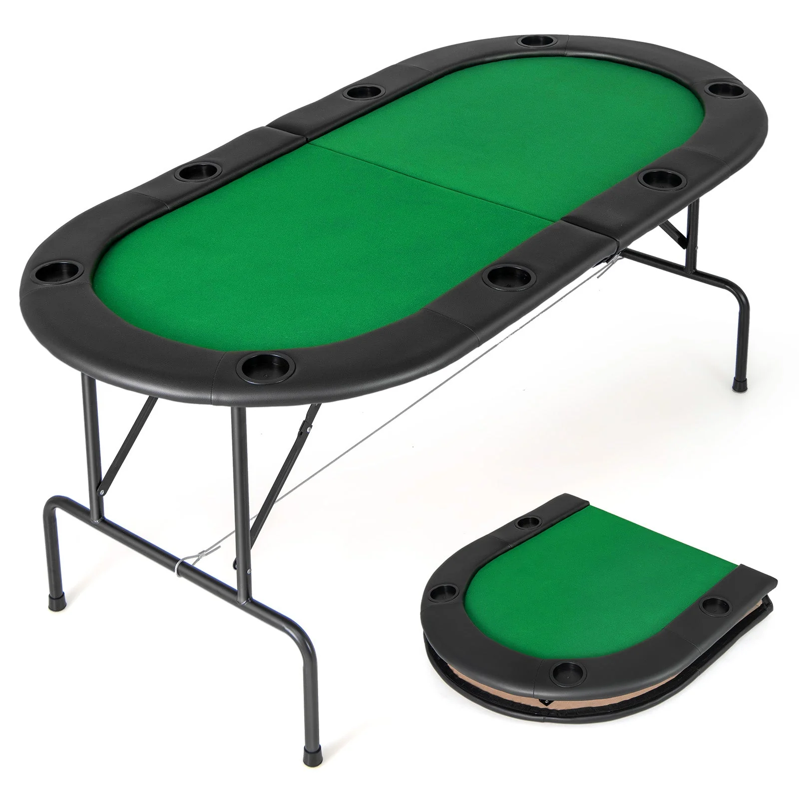 8 Players Texas Holdem Foldable Poker Table-Green - Image 3