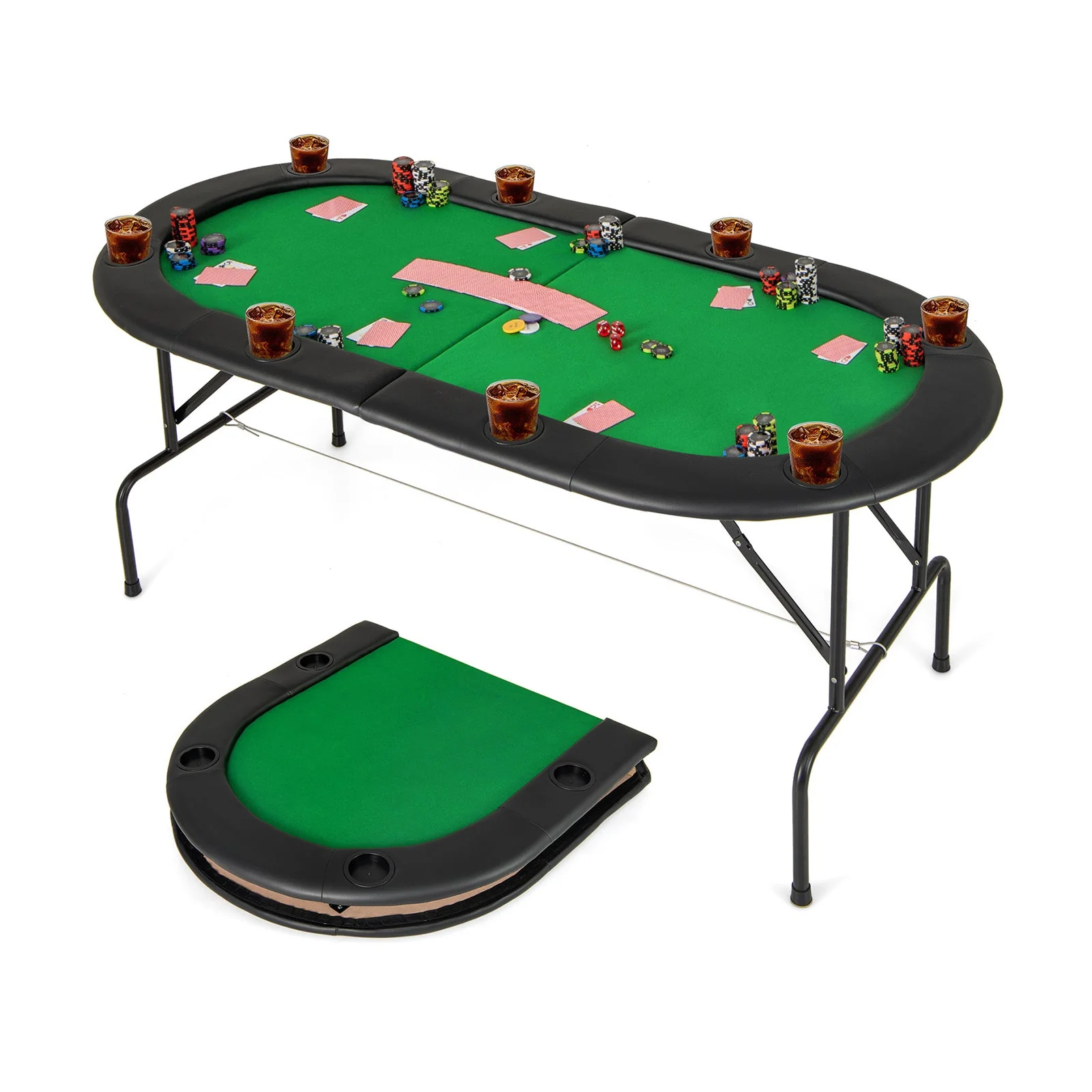 8 Players Texas Holdem Foldable Poker Table-Green - Image 4