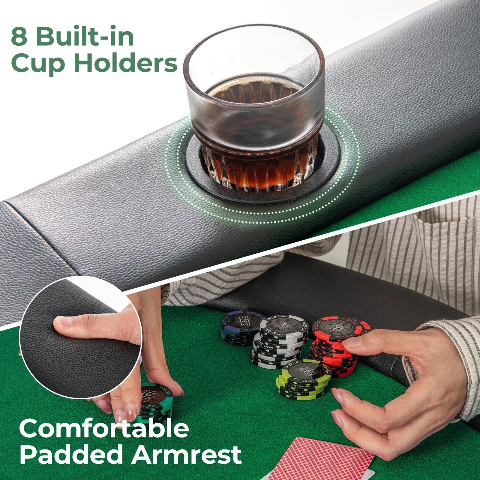 8 Players Texas Holdem Foldable Poker Table-Green - Image 6
