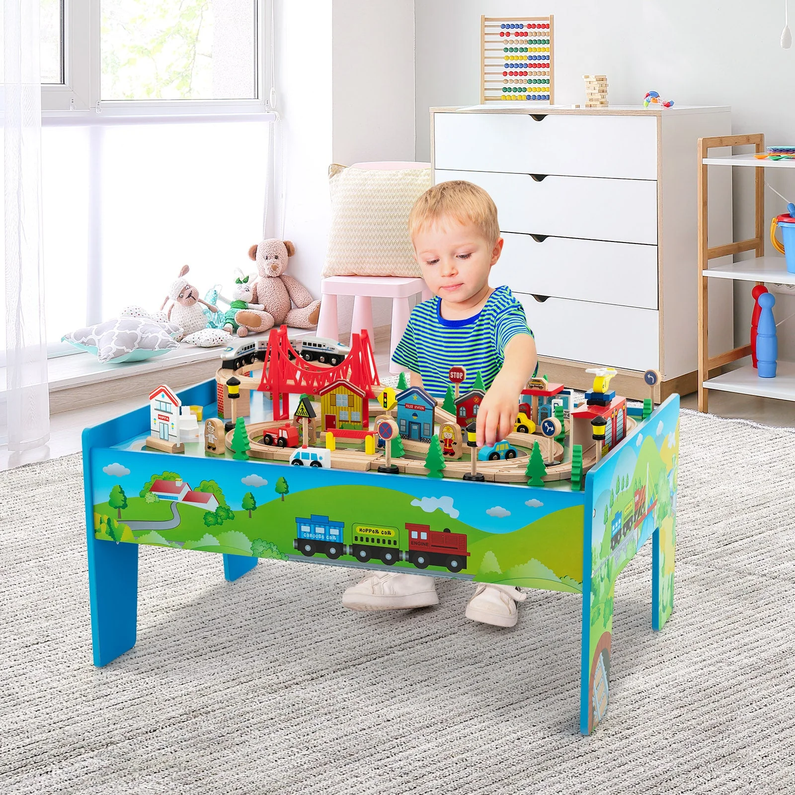 80-Piece Wooden Train Set and Table - Image 2