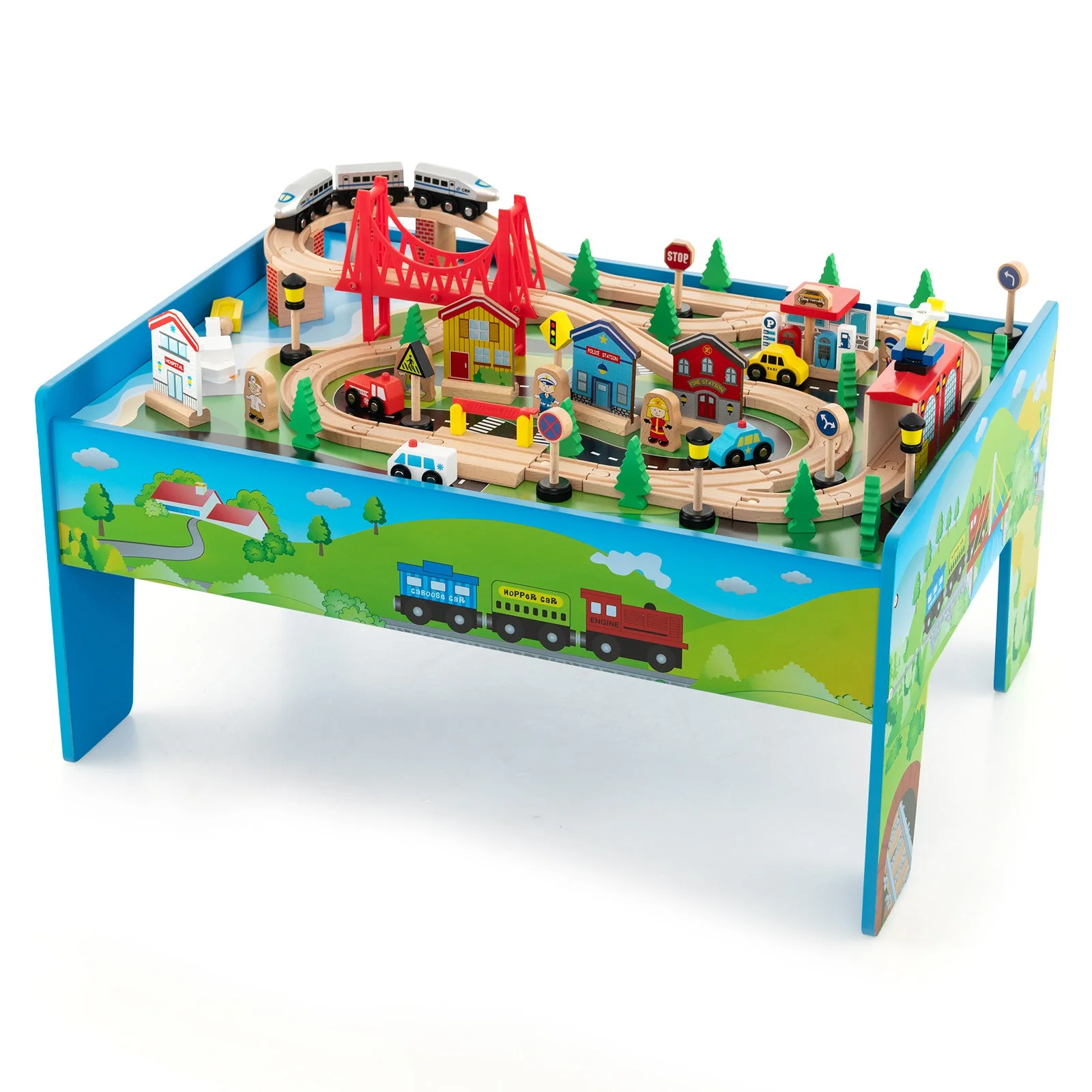 80-Piece Wooden Train Set and Table - Image 3