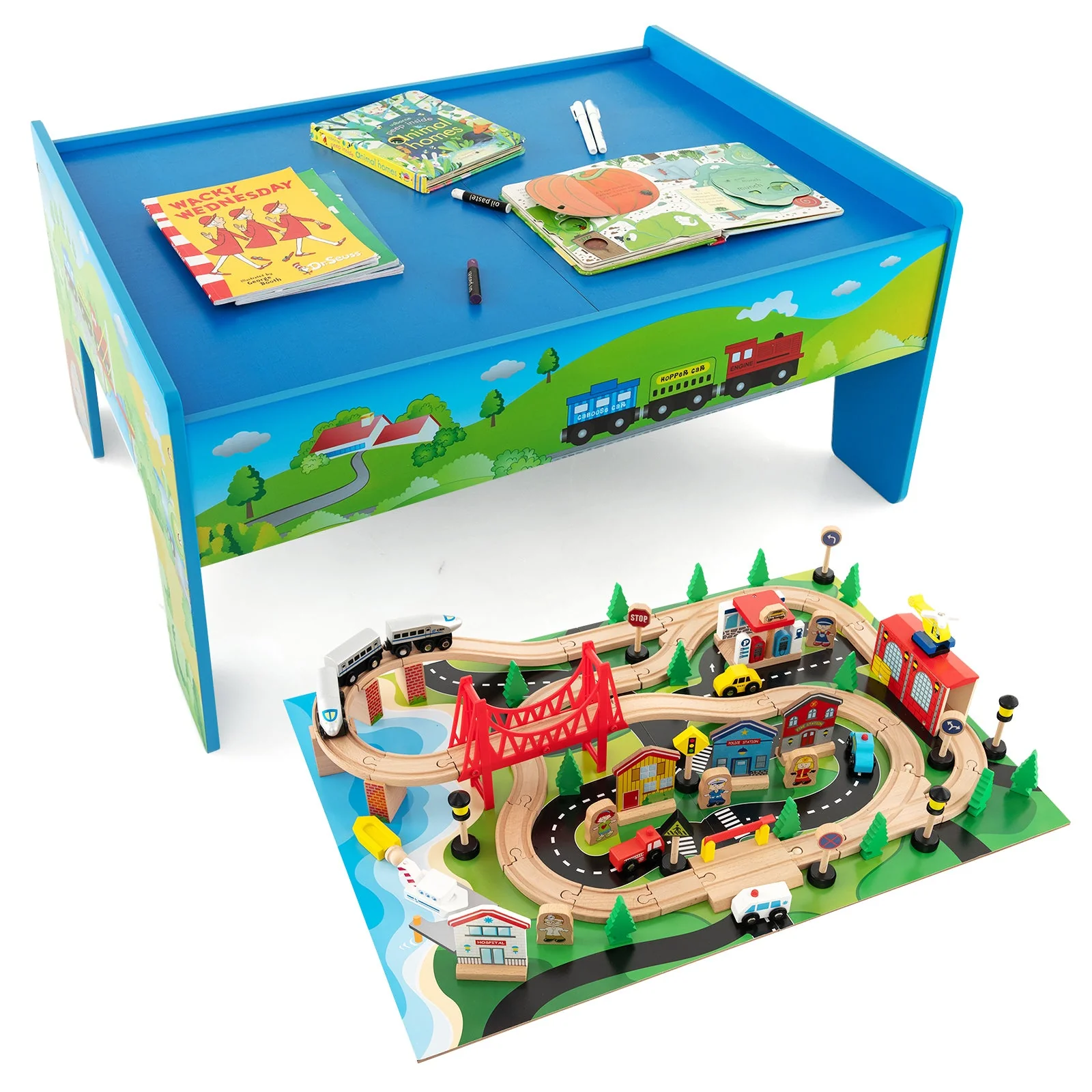 80-Piece Wooden Train Set and Table - Image 4
