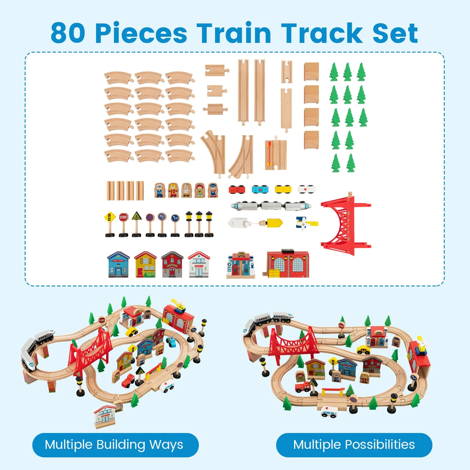 80-Piece Wooden Train Set and Table - Image 7