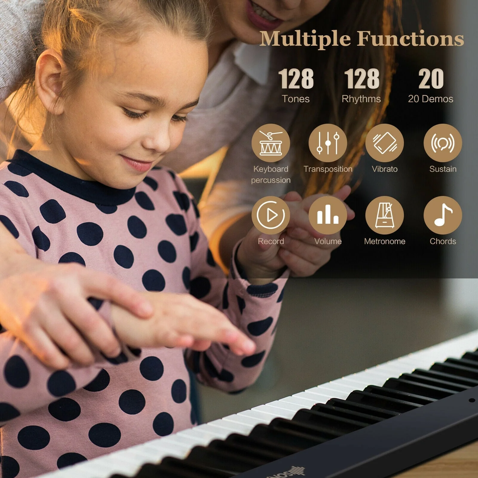 88-Key Foldable Digital Piano with MIDI and Wireless BT-Black - Image 4
